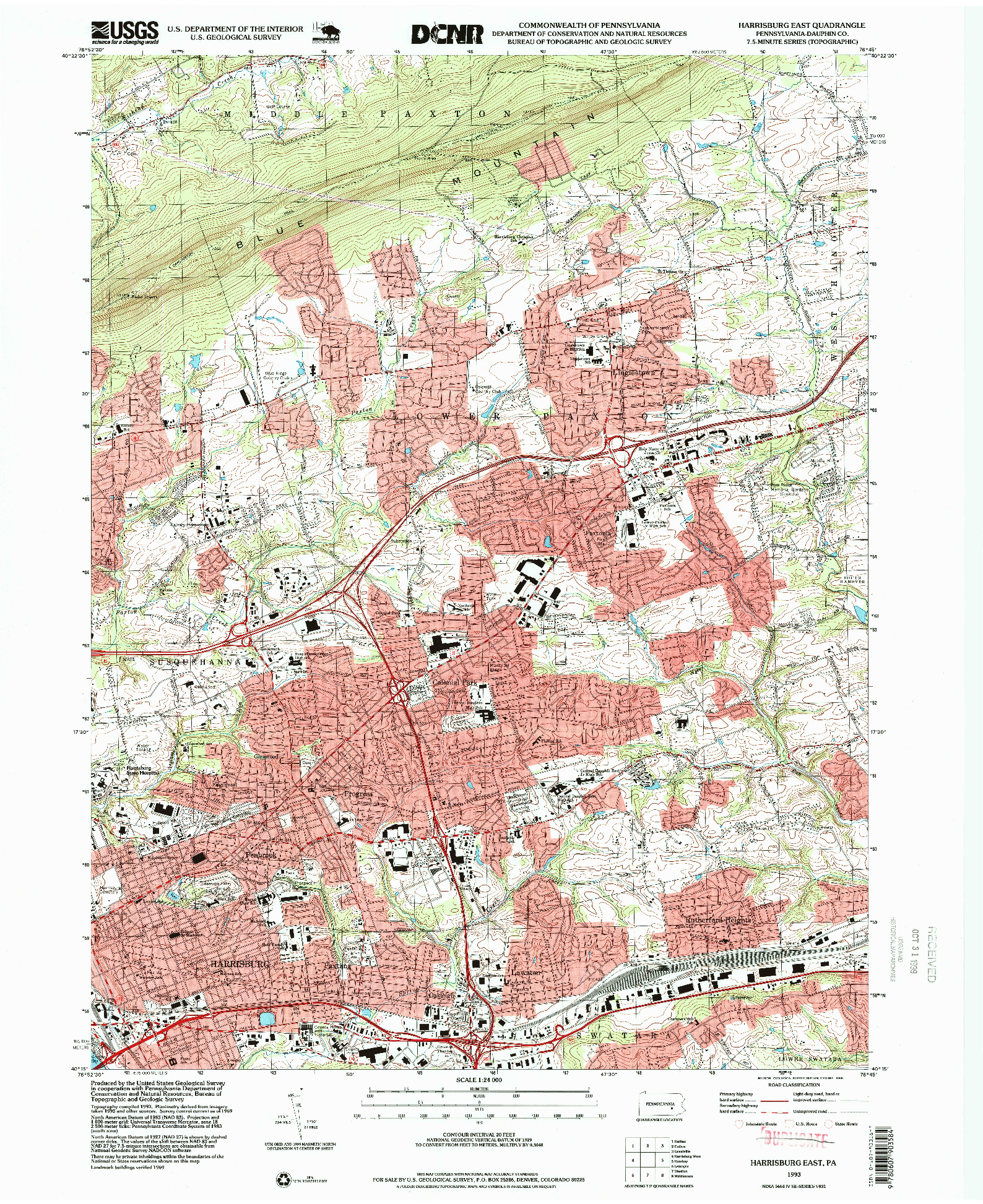USGS 1:24000-SCALE QUADRANGLE FOR HARRISBURG EAST, PA 1993