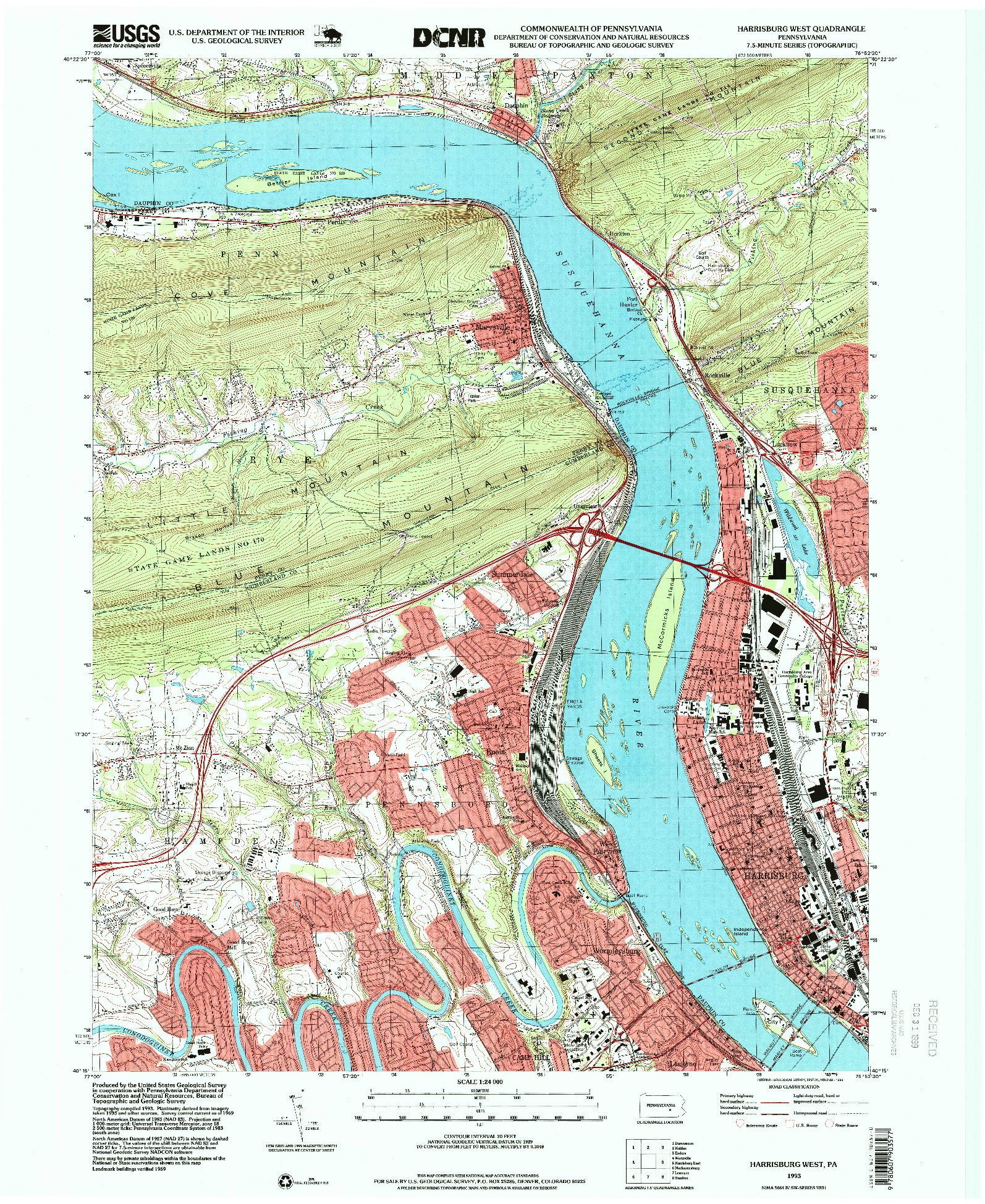 USGS 1:24000-SCALE QUADRANGLE FOR HARRISBURG WEST, PA 1993