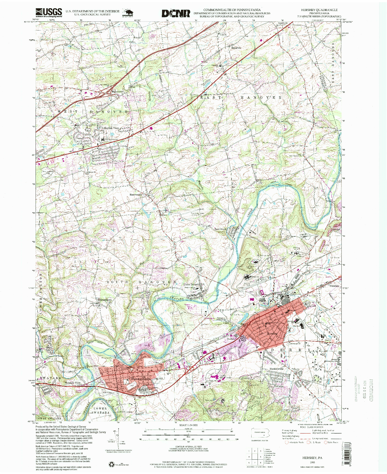 USGS 1:24000-SCALE QUADRANGLE FOR HERSHEY, PA 1995