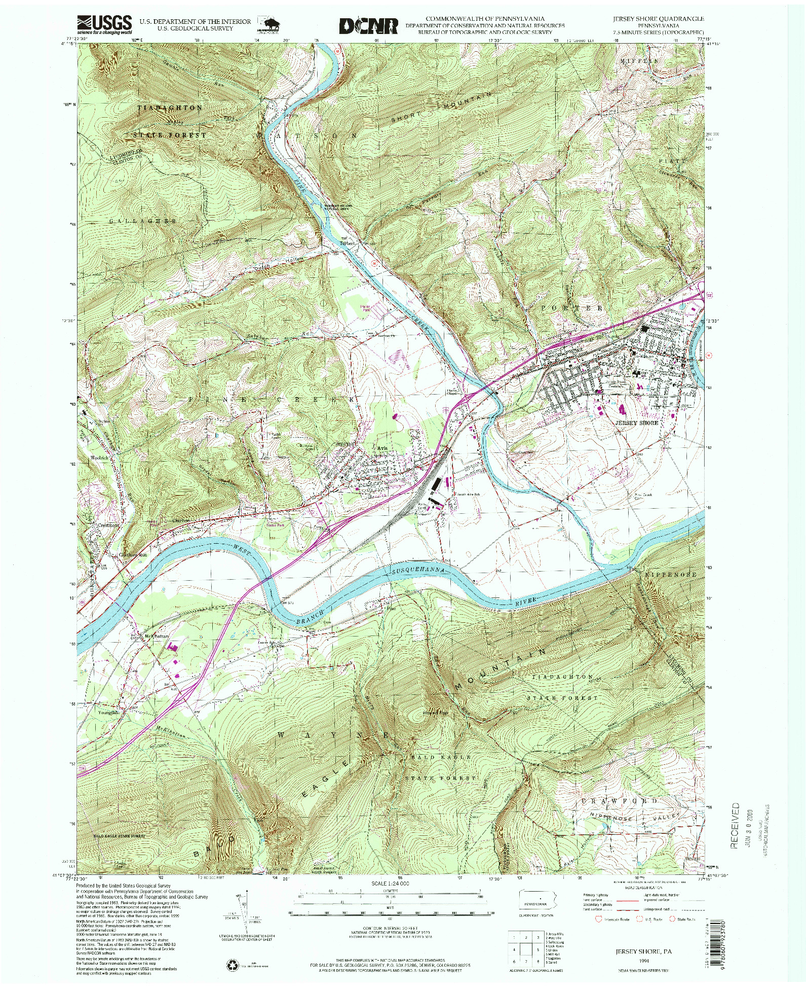 USGS 1:24000-SCALE QUADRANGLE FOR JERSEY SHORE, PA 1994