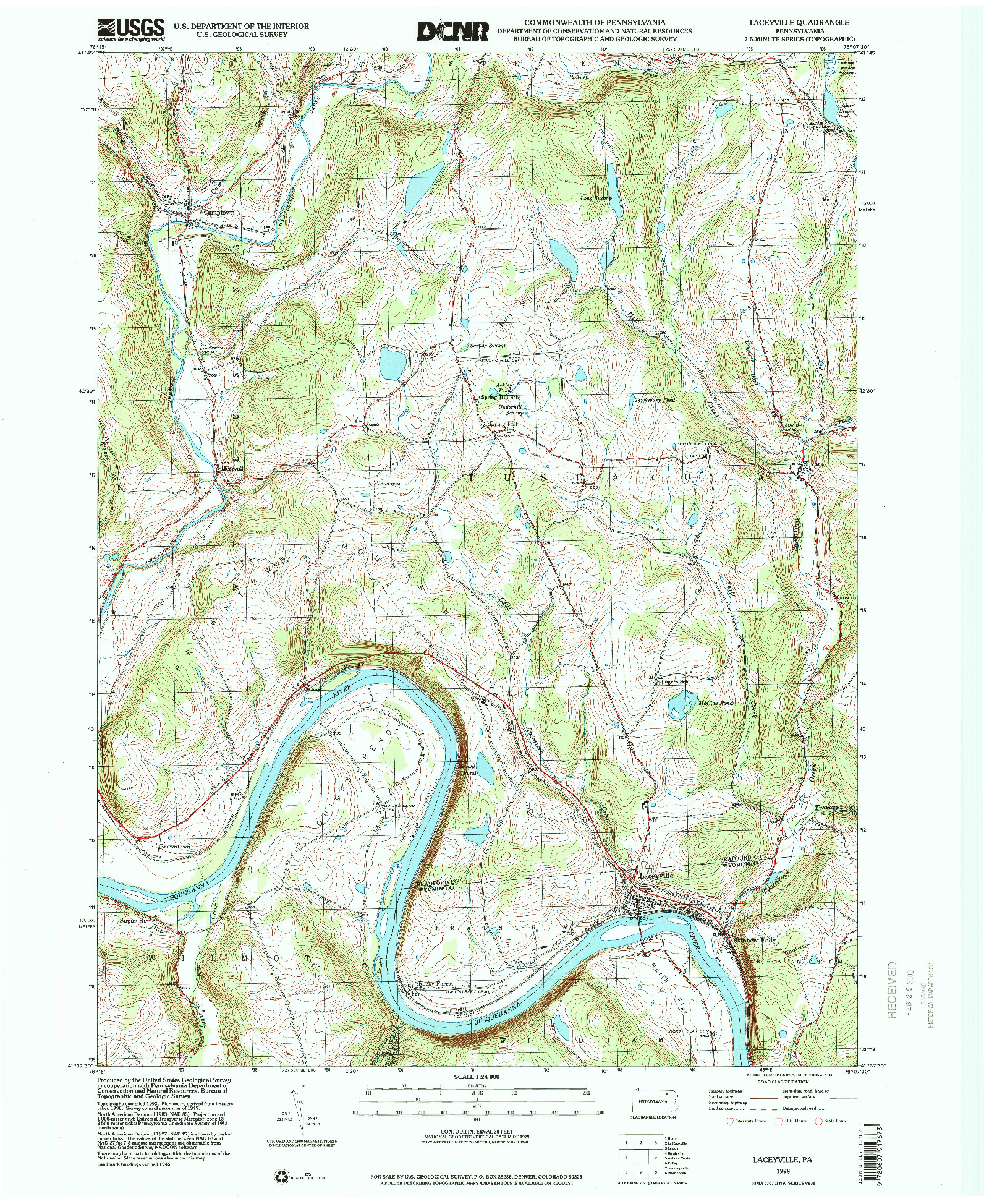 USGS 1:24000-SCALE QUADRANGLE FOR LACEYVILLE, PA 1998