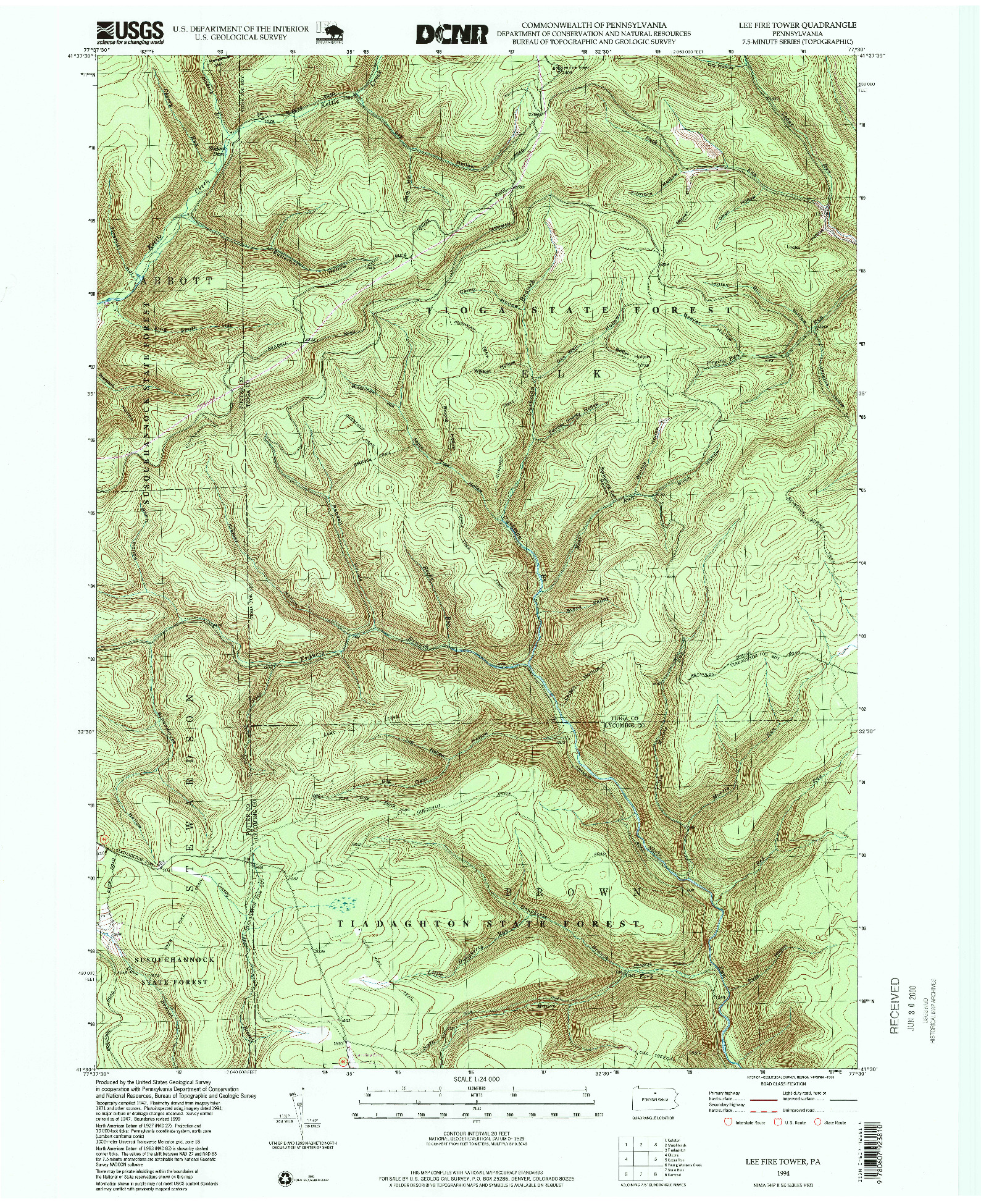 USGS 1:24000-SCALE QUADRANGLE FOR LEE FIRE TOWER, PA 1994