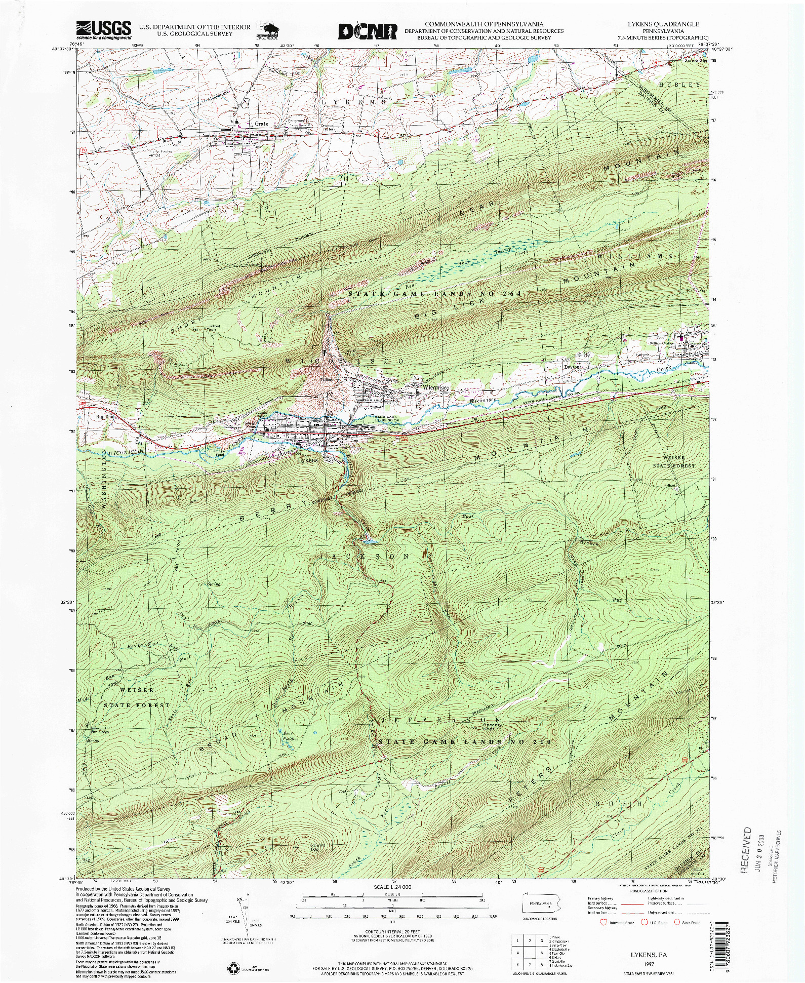 USGS 1:24000-SCALE QUADRANGLE FOR LYKENS, PA 1997