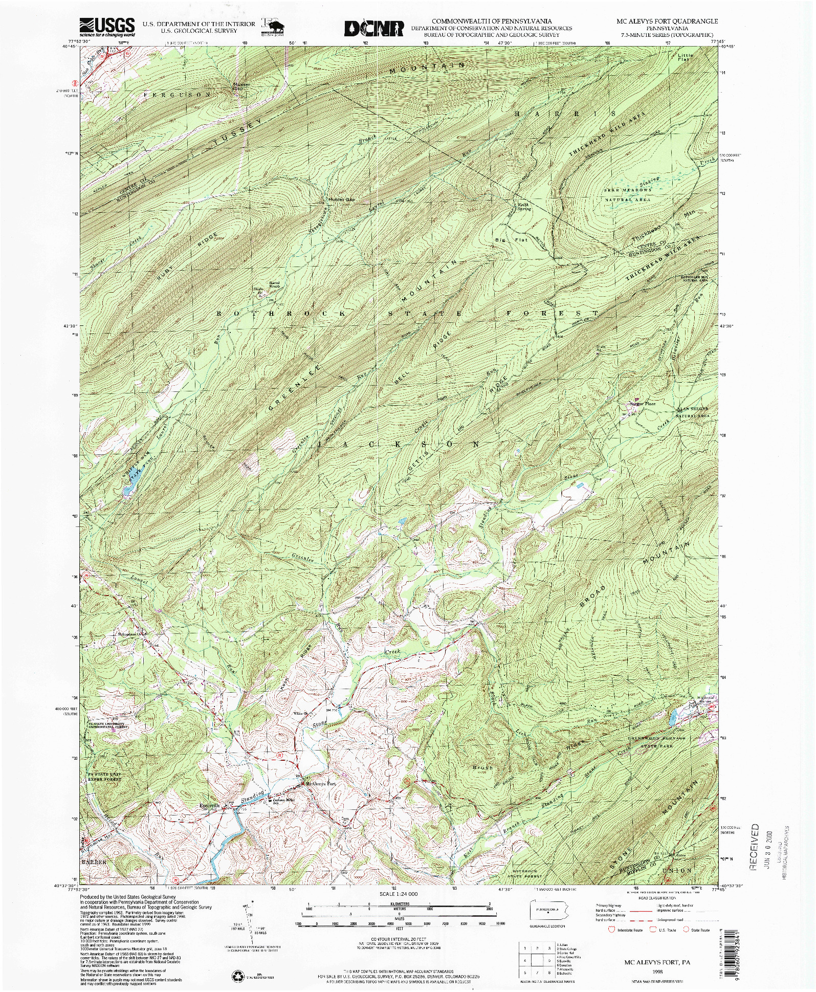 USGS 1:24000-SCALE QUADRANGLE FOR MC ALEVYS FORT, PA 1998