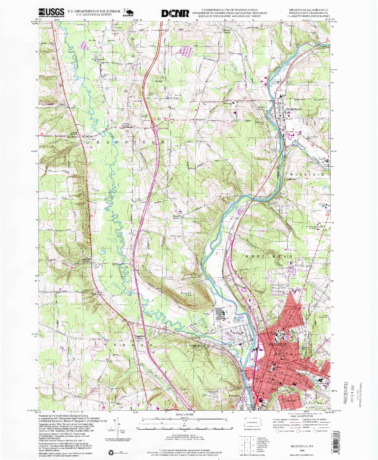 USGS 1:24000-SCALE QUADRANGLE FOR MEADVILLE, PA 1998