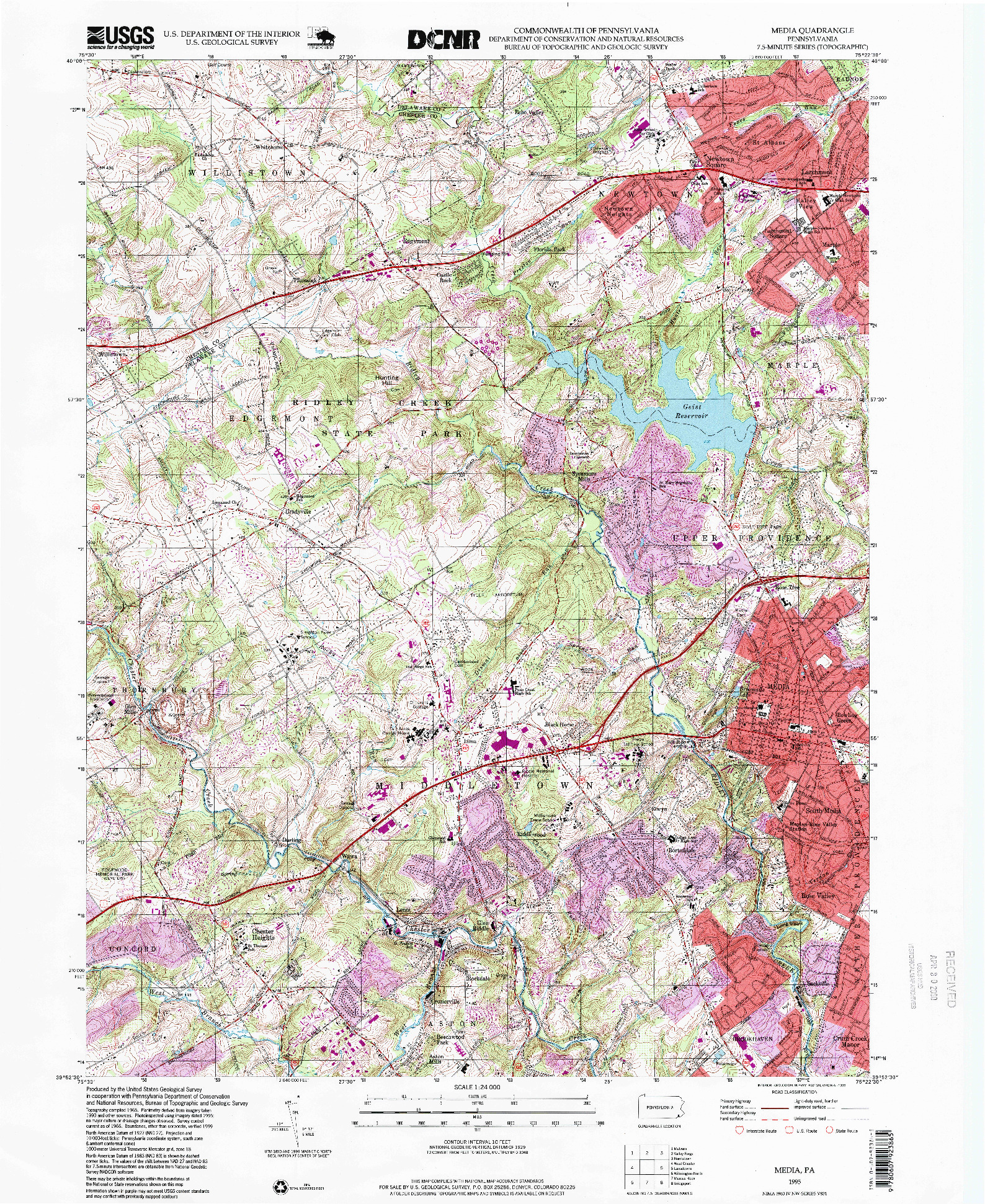 USGS 1:24000-SCALE QUADRANGLE FOR MEDIA, PA 1995