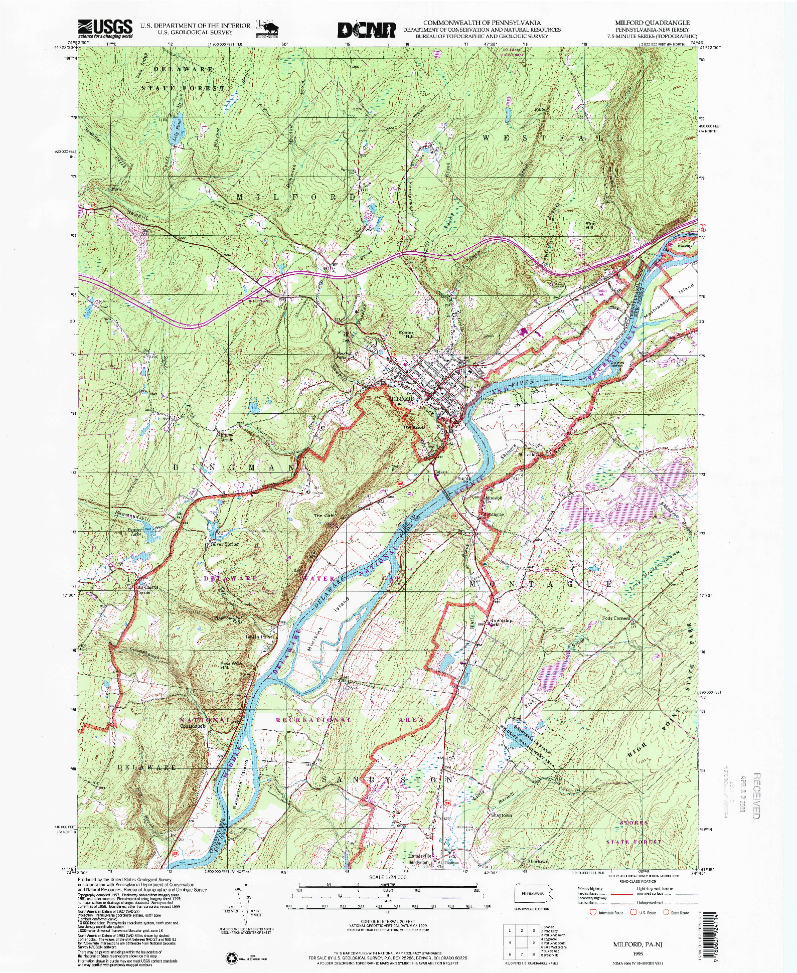 USGS 1:24000-SCALE QUADRANGLE FOR MILFORD, PA 1995