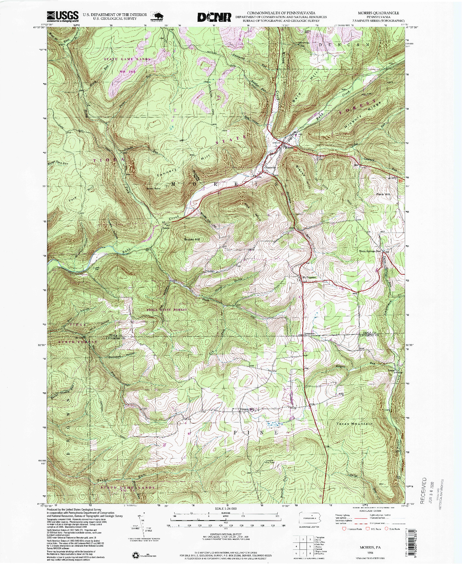 USGS 1:24000-SCALE QUADRANGLE FOR MORRIS, PA 1994