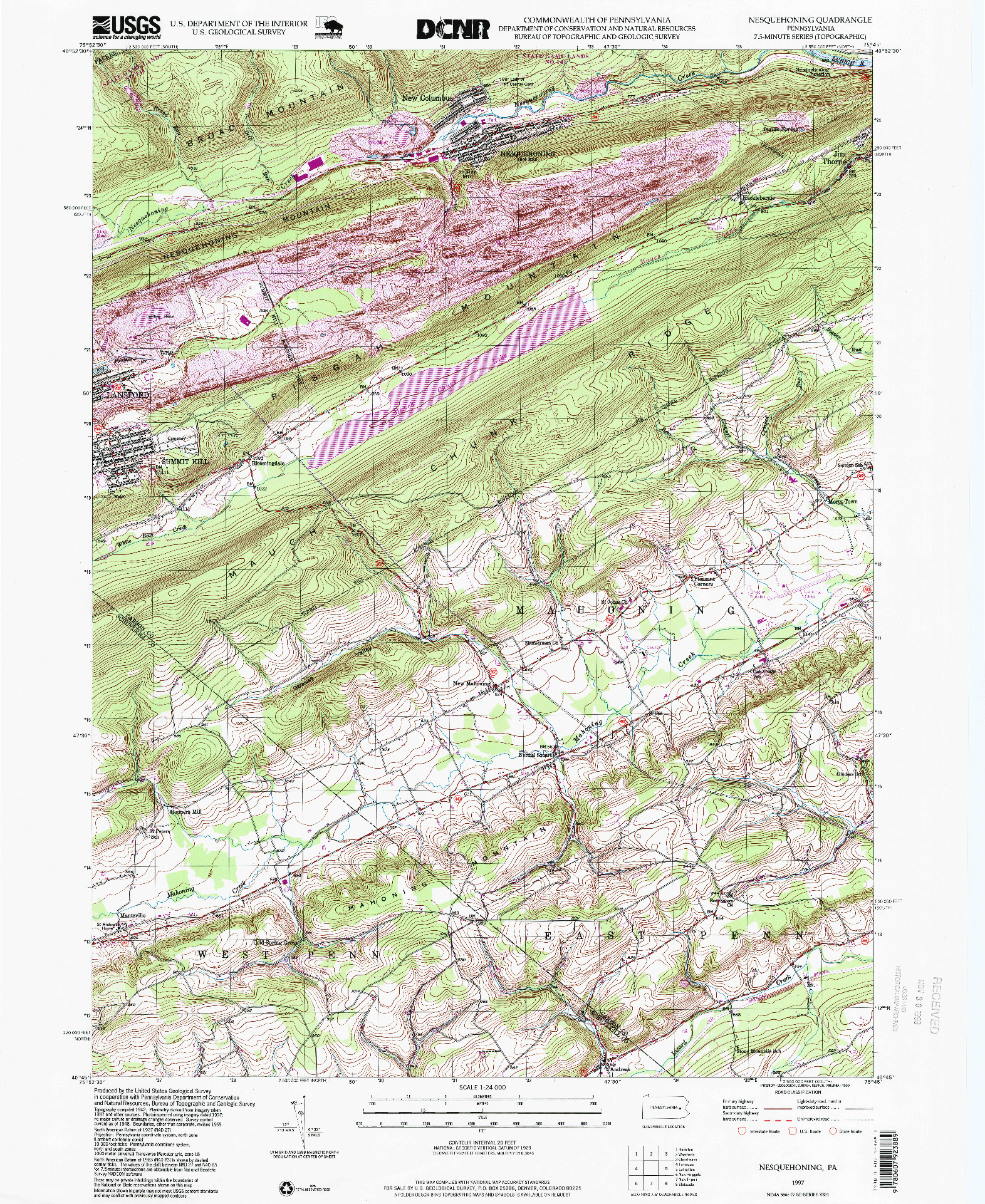 USGS 1:24000-SCALE QUADRANGLE FOR NESQUEHONING, PA 1997