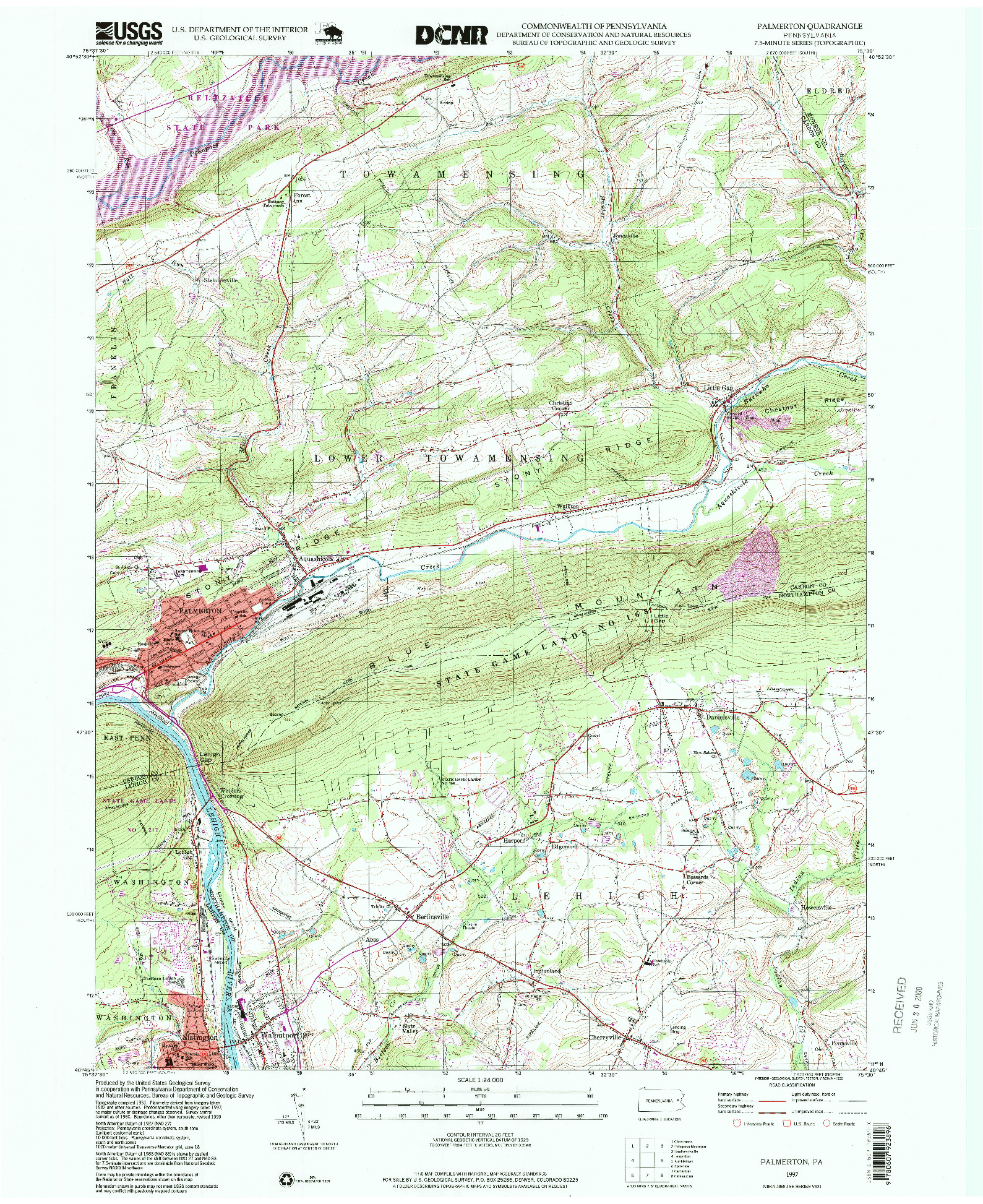 USGS 1:24000-SCALE QUADRANGLE FOR PALMERTON, PA 1997