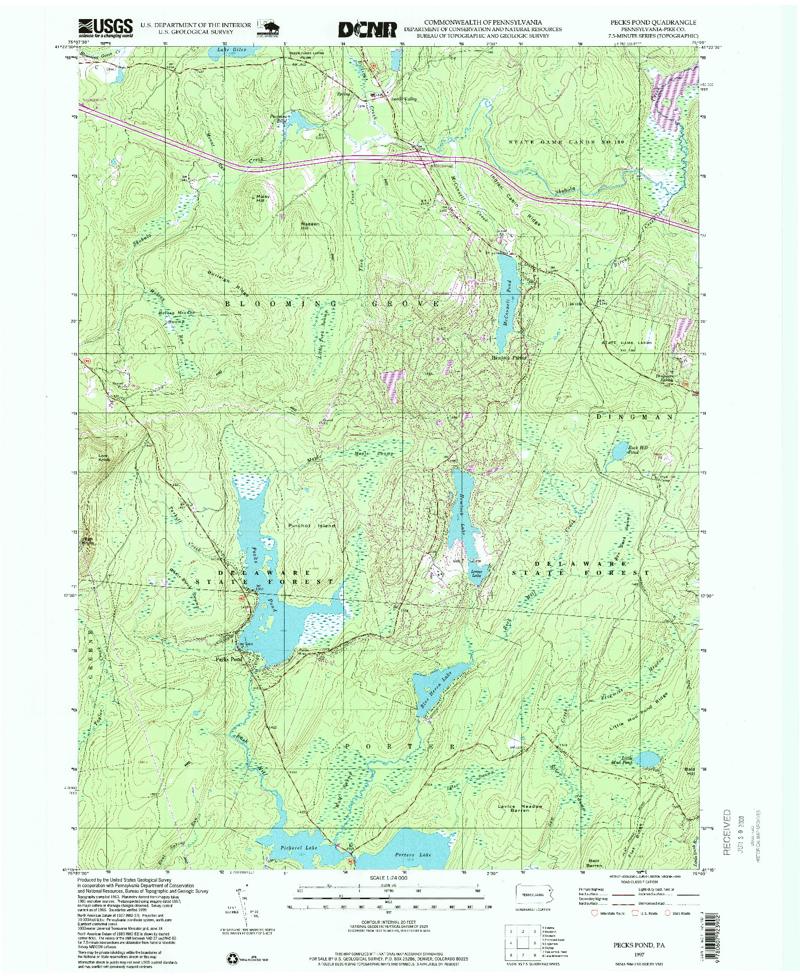 USGS 1:24000-SCALE QUADRANGLE FOR PECKS POND, PA 1997