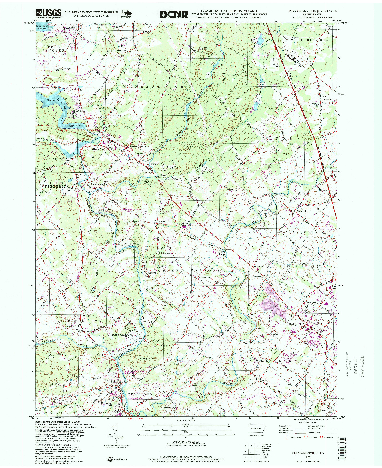 USGS 1:24000-SCALE QUADRANGLE FOR PERKIOMENVILLE, PA 1997