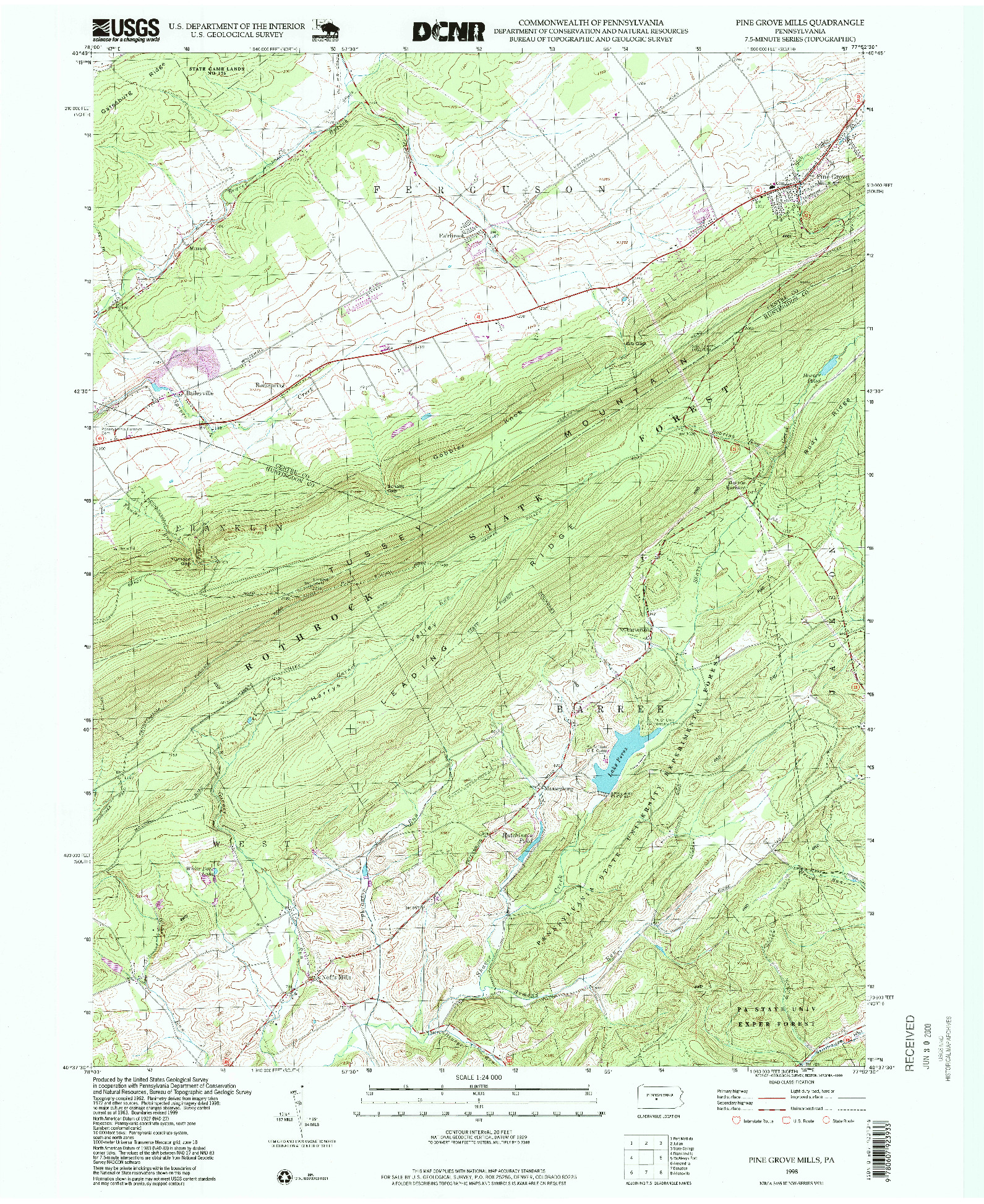 USGS 1:24000-SCALE QUADRANGLE FOR PINE GROVE MILLS, PA 1998
