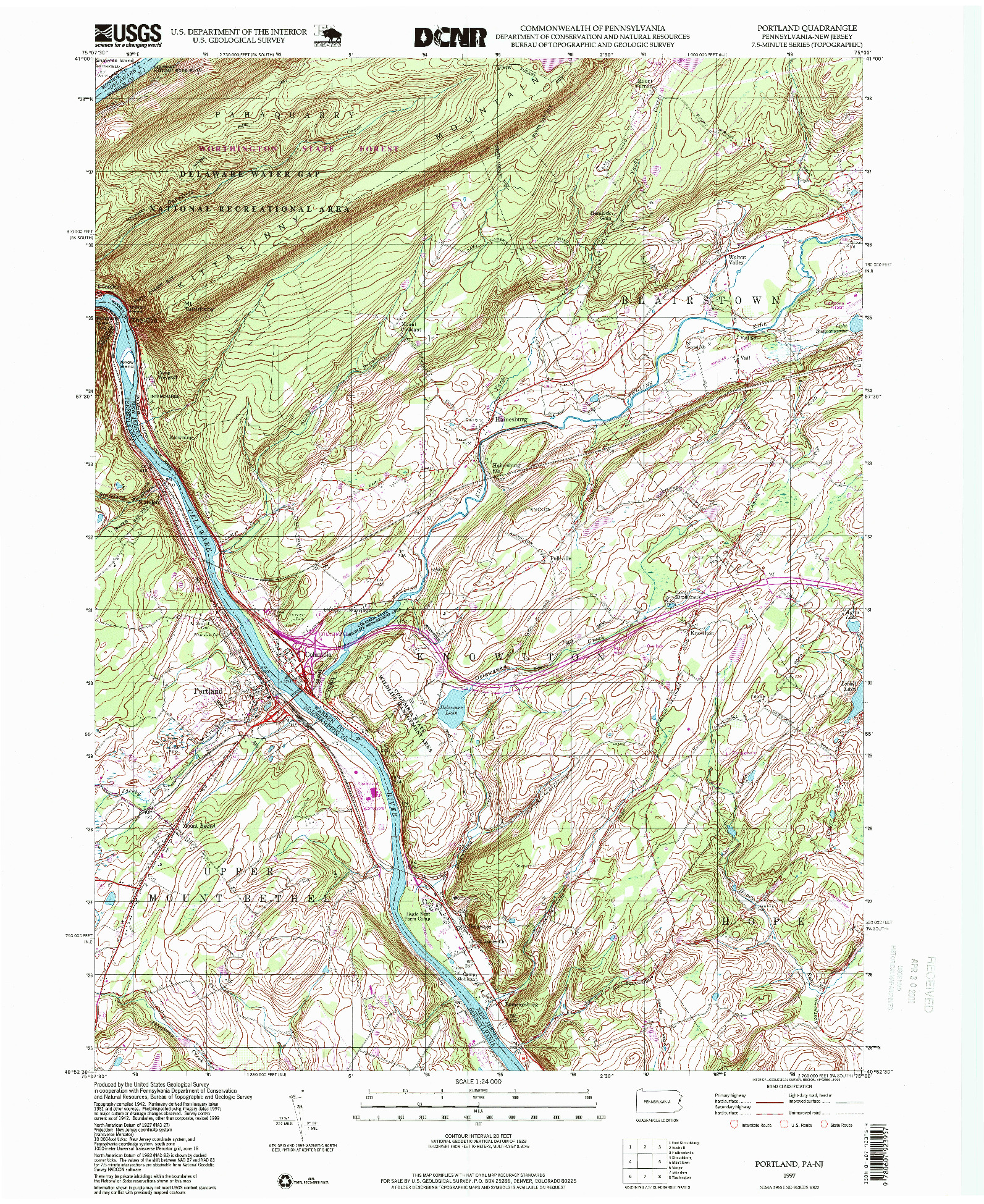 USGS 1:24000-SCALE QUADRANGLE FOR PORTLAND, PA 1997