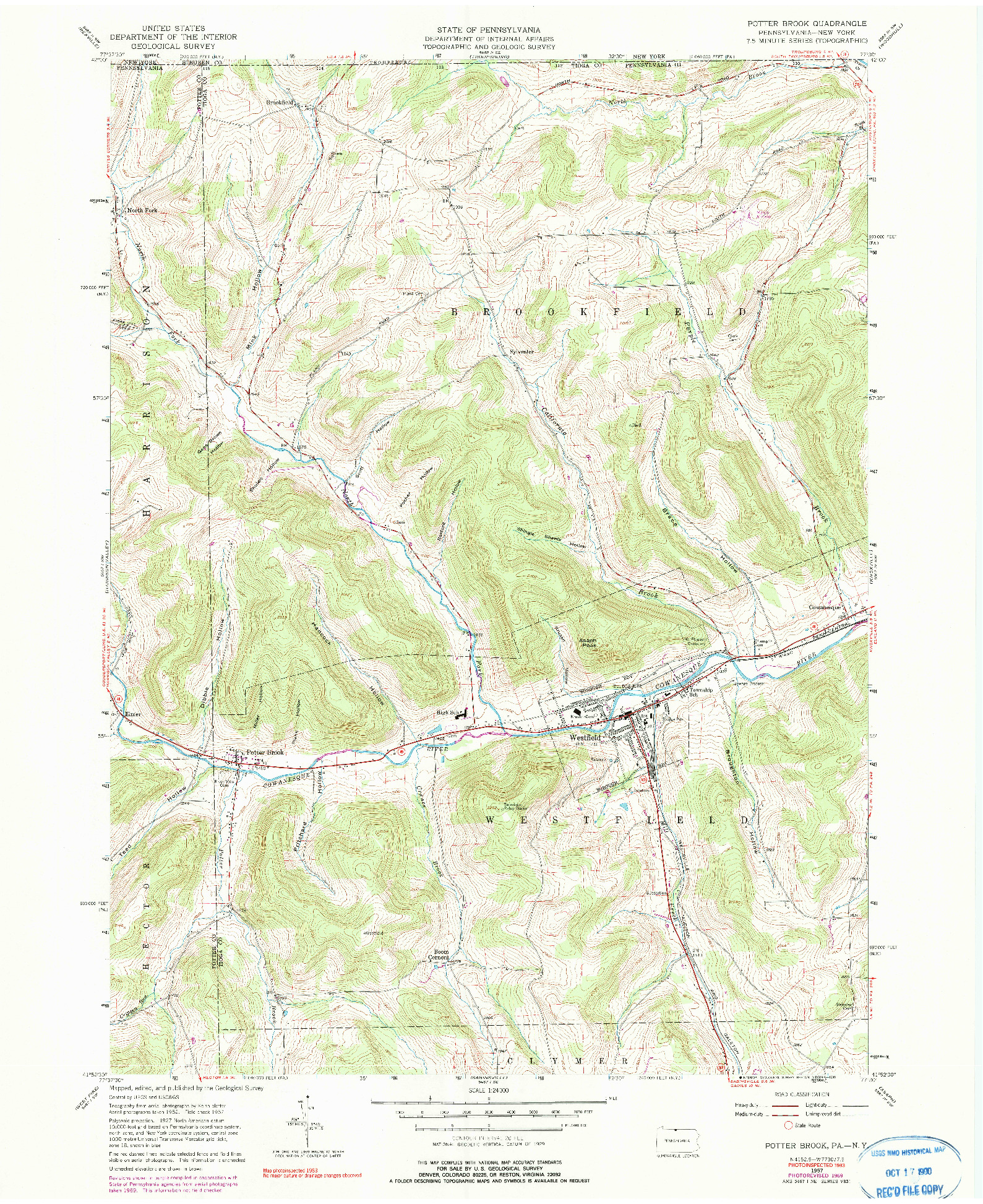 USGS 1:24000-SCALE QUADRANGLE FOR POTTER BROOK, PA 1957