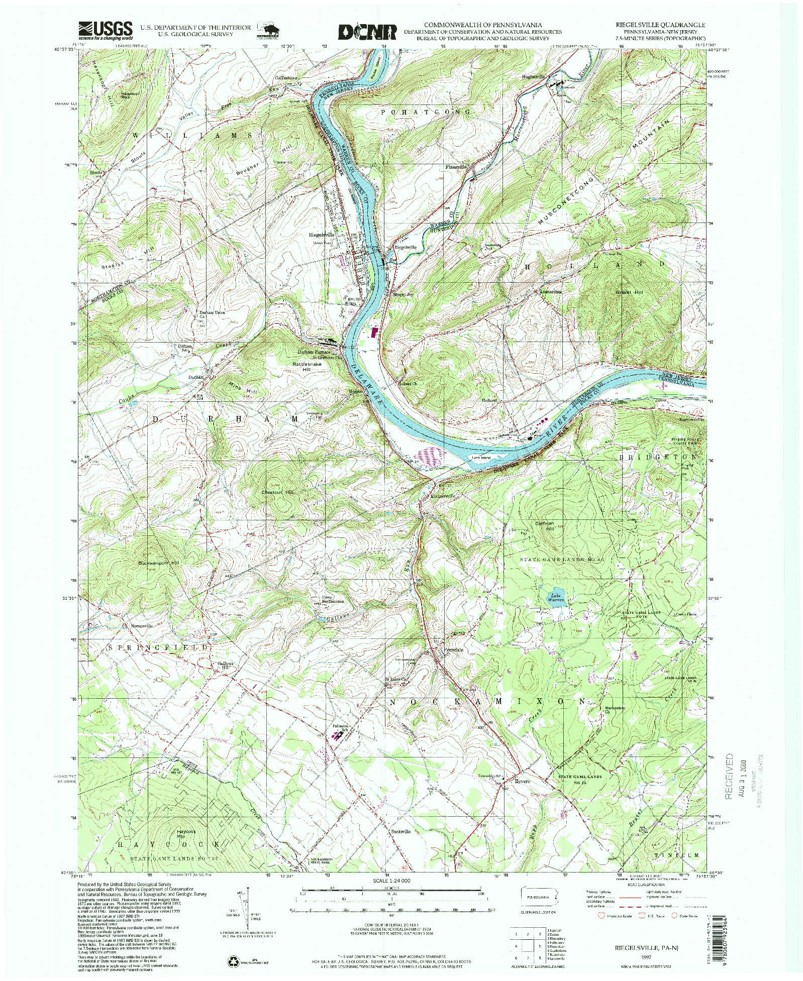 USGS 1:24000-SCALE QUADRANGLE FOR RIEGELSVILLE, PA 1997