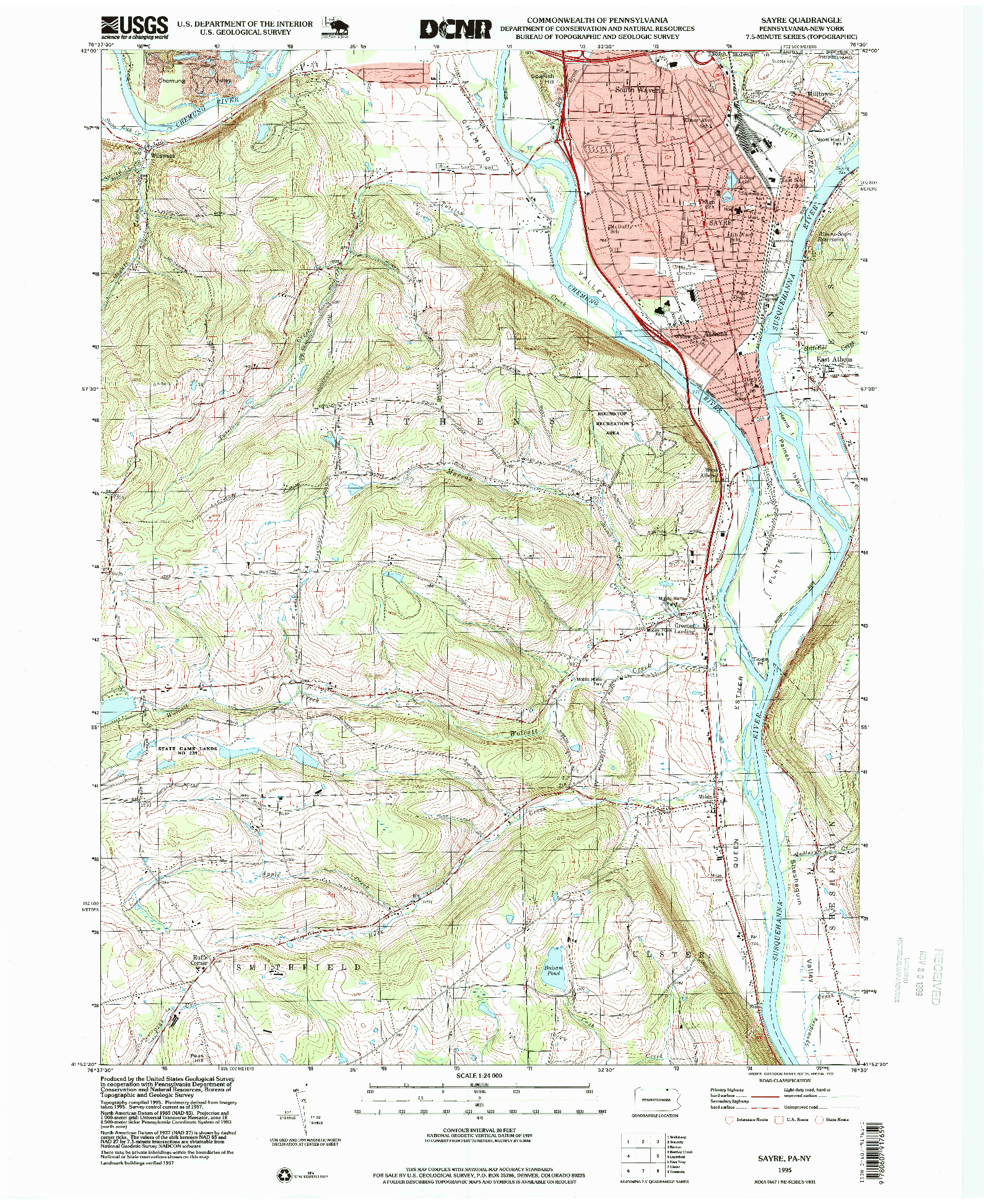 USGS 1:24000-SCALE QUADRANGLE FOR SAYRE, PA 1995