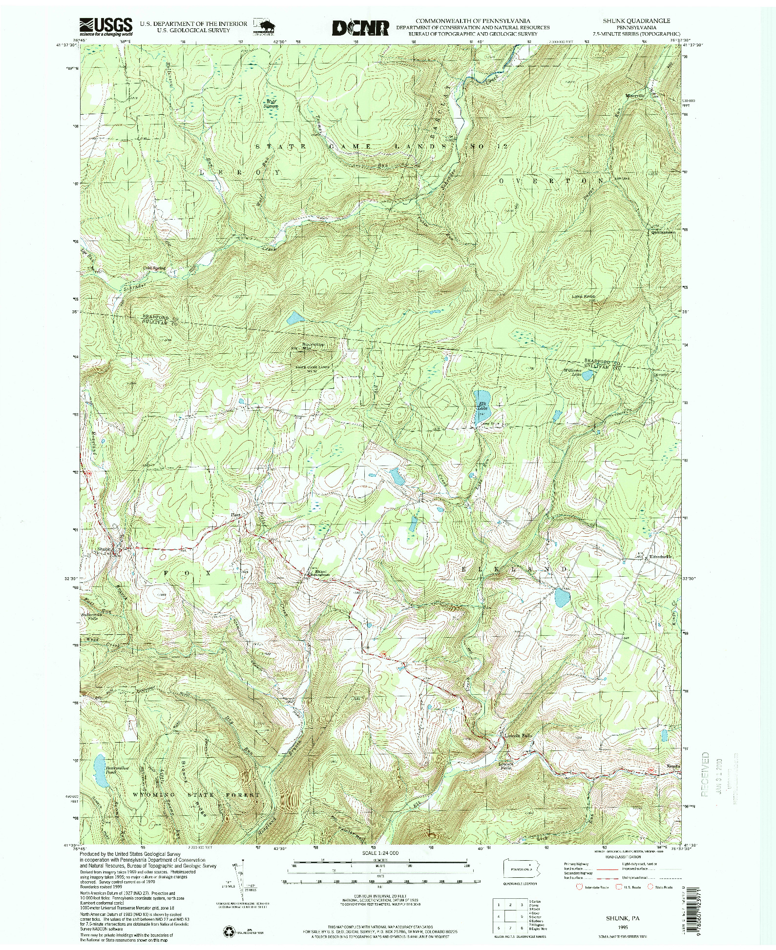 USGS 1:24000-SCALE QUADRANGLE FOR SHUNK, PA 1995