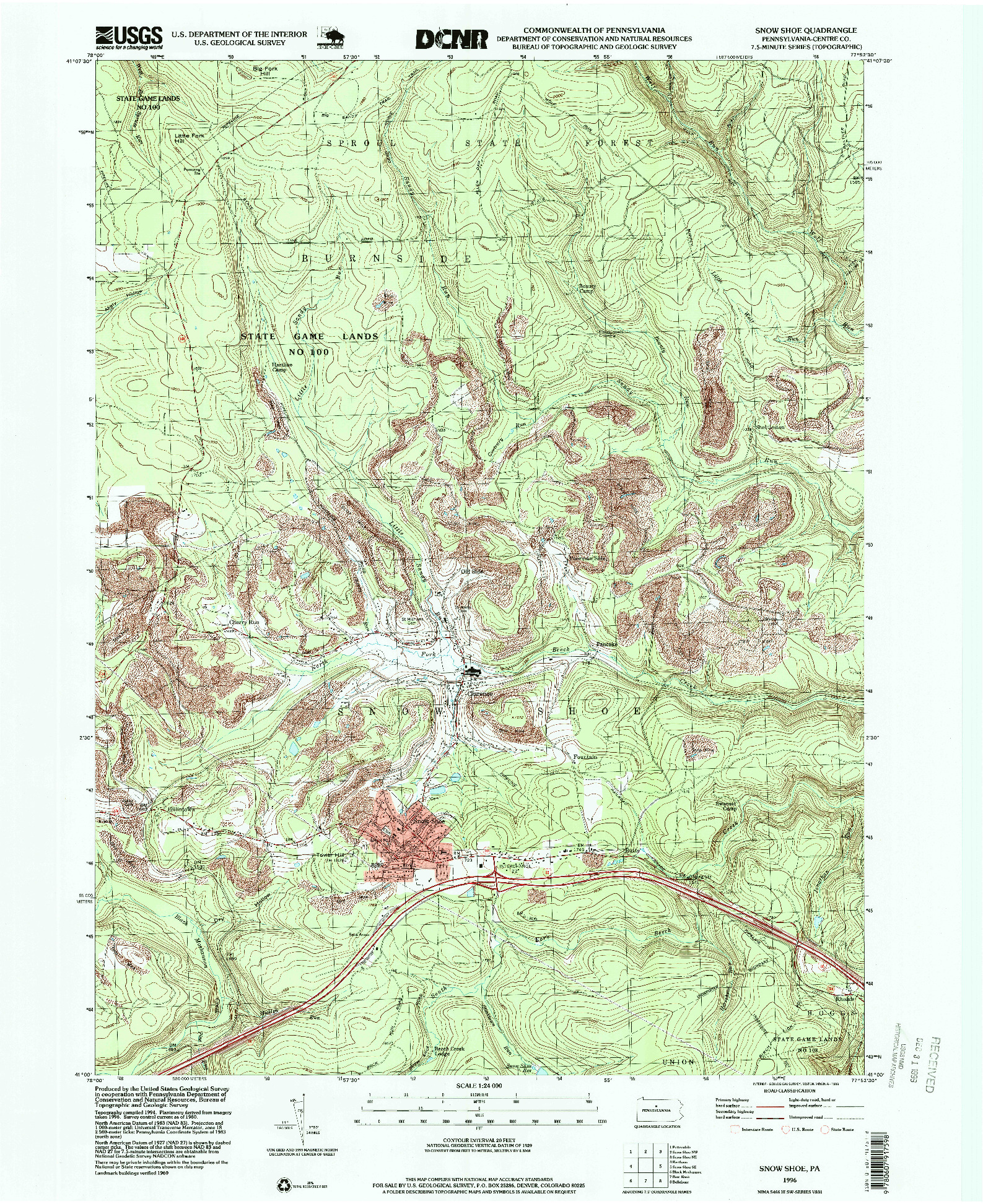 USGS 1:24000-SCALE QUADRANGLE FOR SNOW SHOE, PA 1996