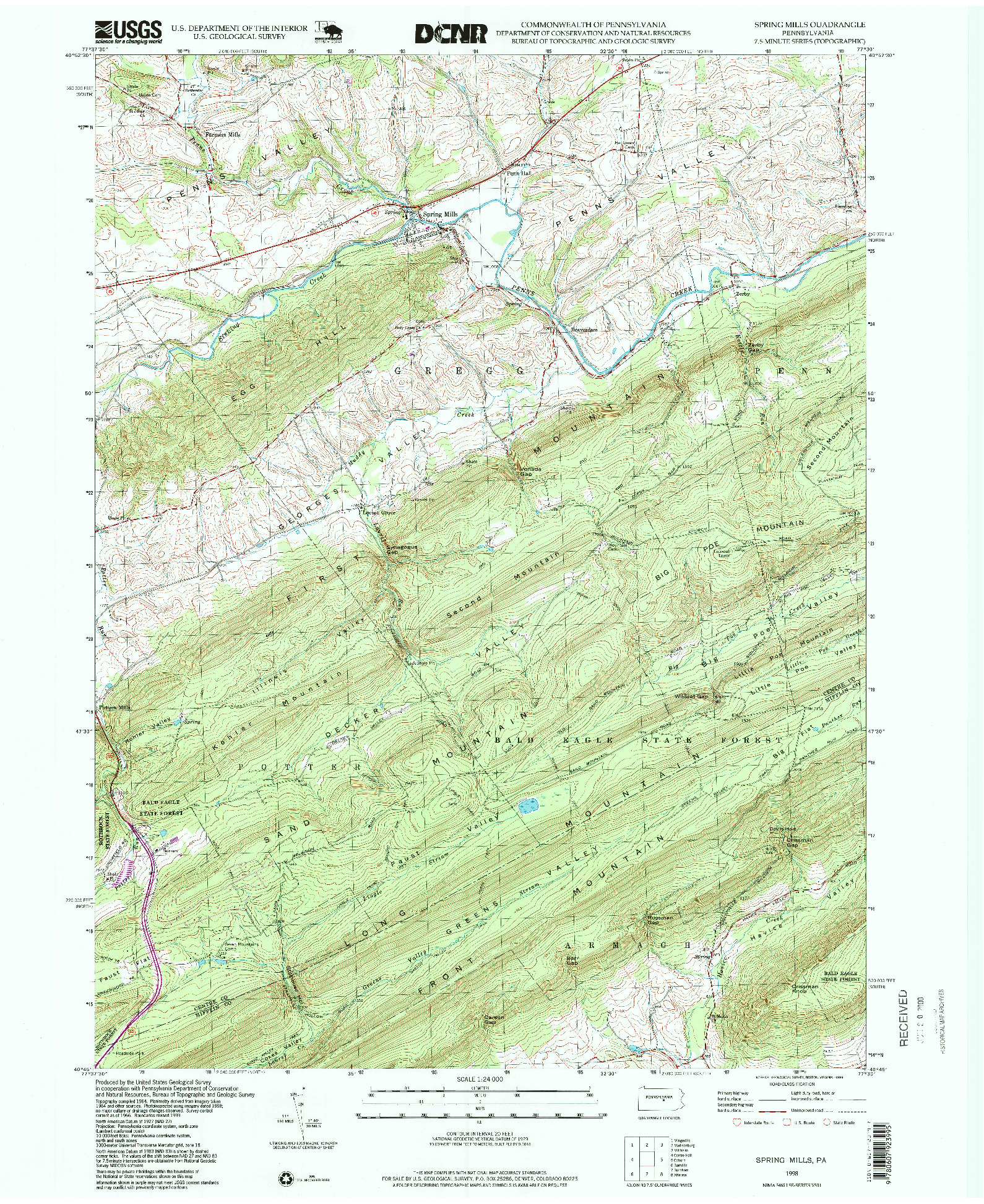 USGS 1:24000-SCALE QUADRANGLE FOR SPRING MILLS, PA 1998