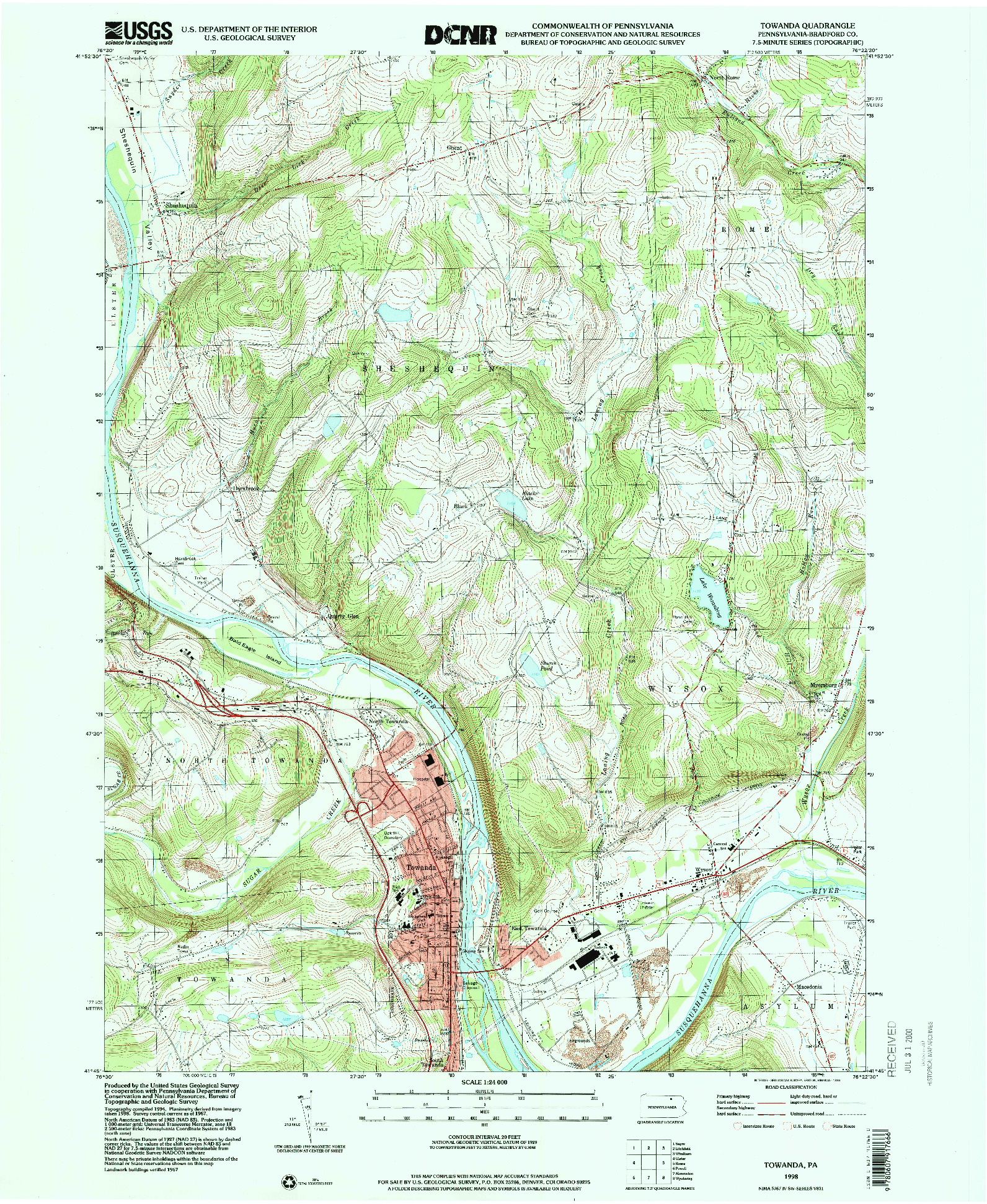 USGS 1:24000-SCALE QUADRANGLE FOR TOWANDA, PA 1998