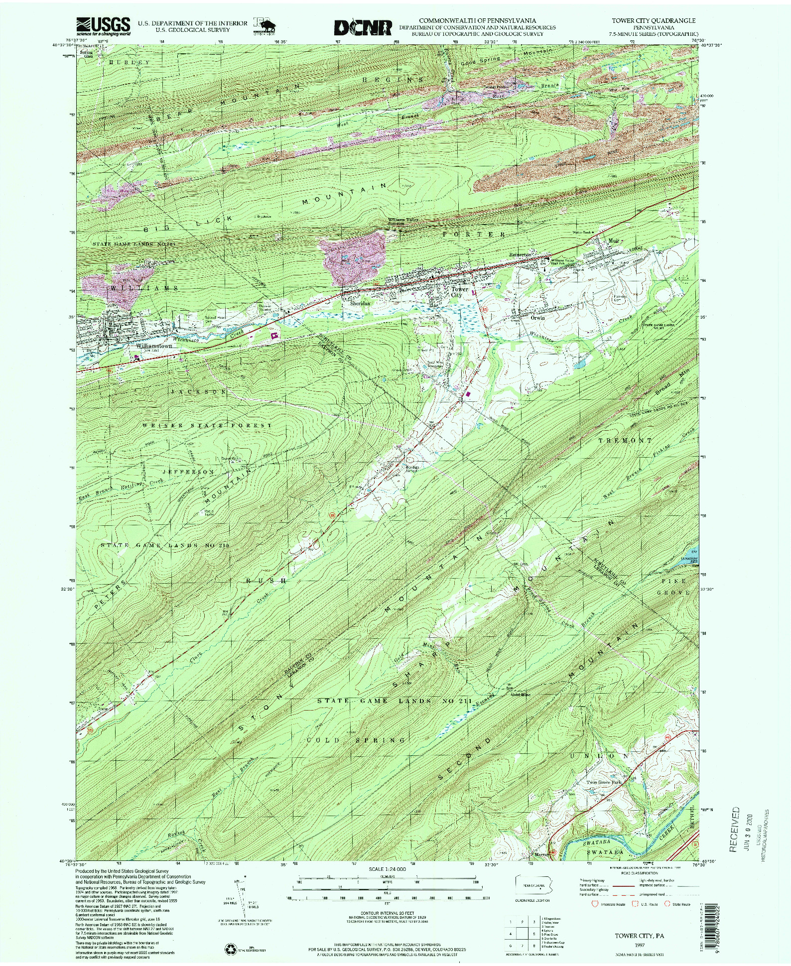 USGS 1:24000-SCALE QUADRANGLE FOR TOWER CITY, PA 1997