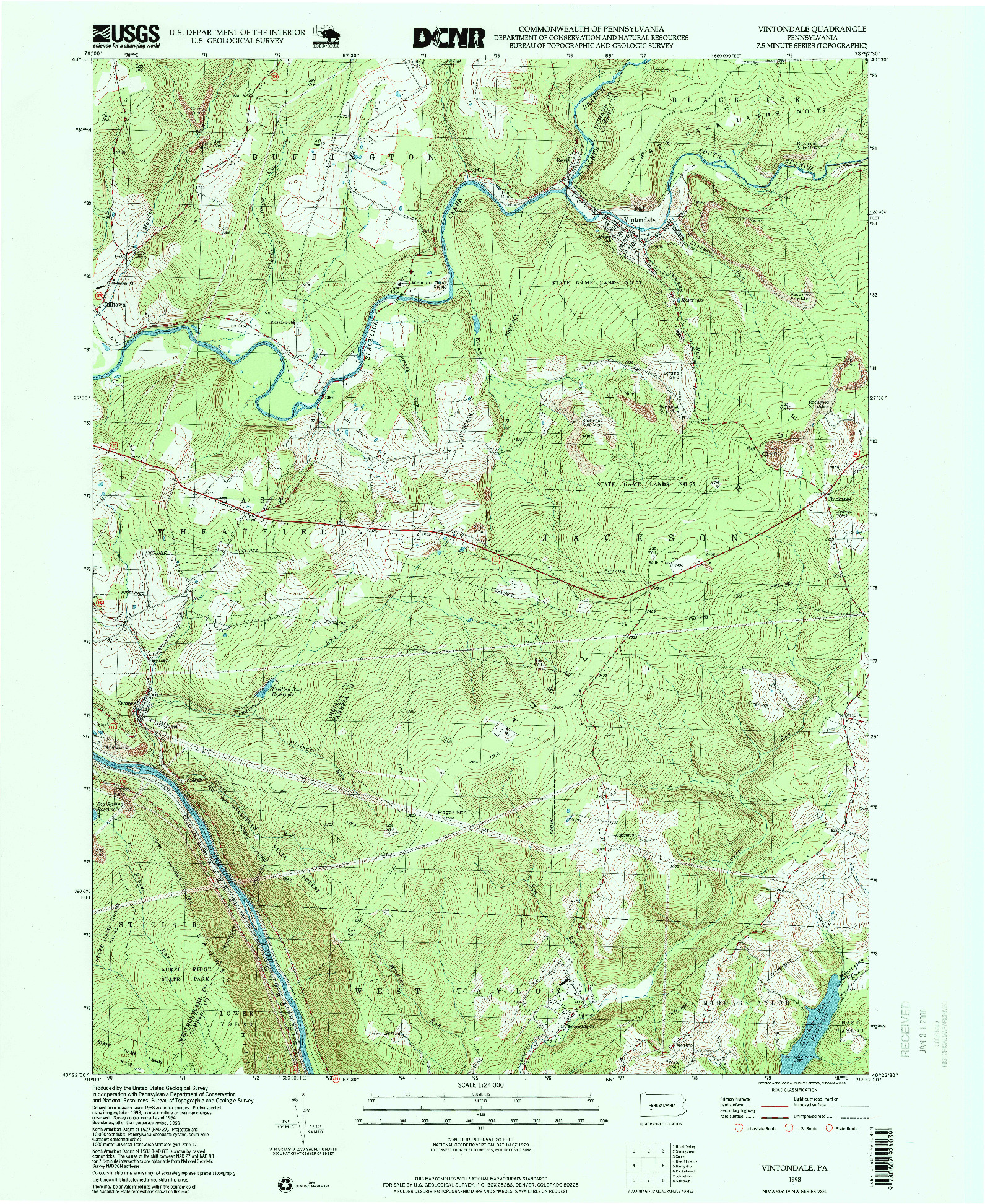USGS 1:24000-SCALE QUADRANGLE FOR VINTONDALE, PA 1998