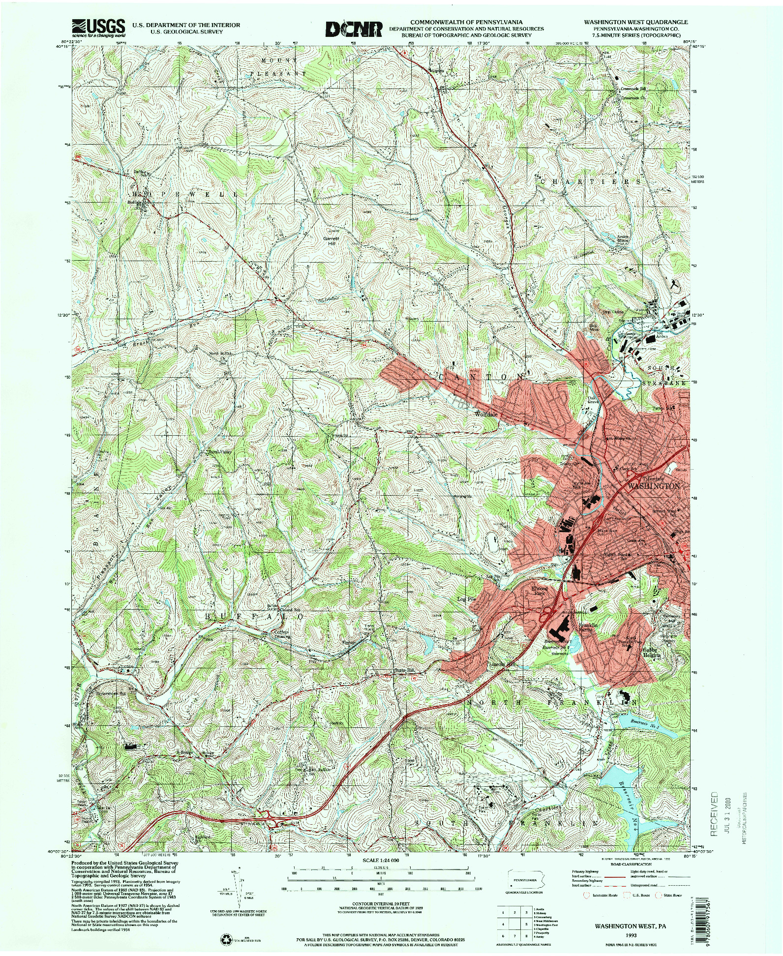 USGS 1:24000-SCALE QUADRANGLE FOR WASHINGTON WEST, PA 1993
