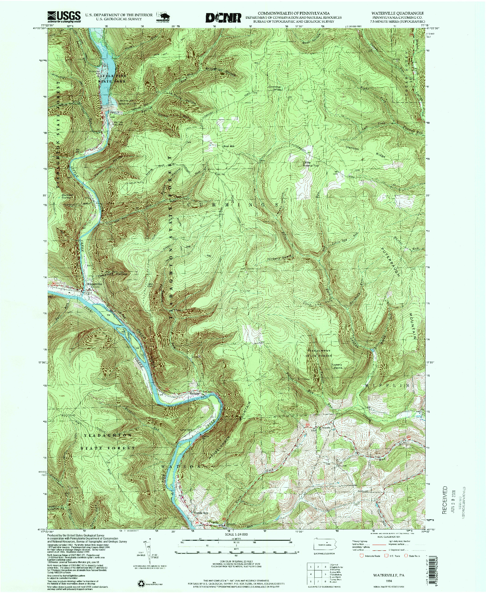 USGS 1:24000-SCALE QUADRANGLE FOR WATERVILLE, PA 1994