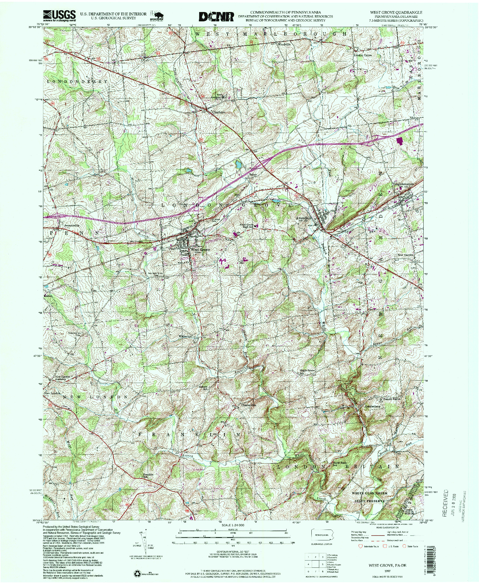 USGS 1:24000-SCALE QUADRANGLE FOR WEST GROVE, PA 1997