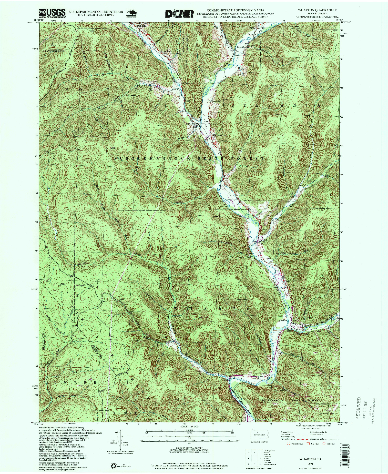 USGS 1:24000-SCALE QUADRANGLE FOR WHARTON, PA 1994