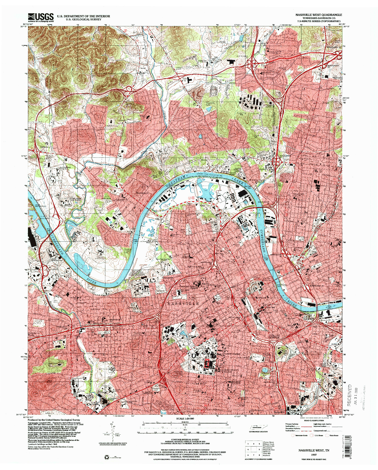 USGS 1:24000-SCALE QUADRANGLE FOR NASHVILLE WEST, TN 1997