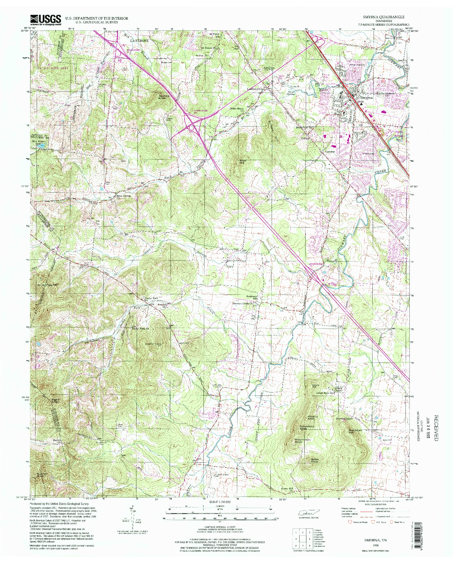 USGS 1:24000-SCALE QUADRANGLE FOR SMYRNA, TN 1998