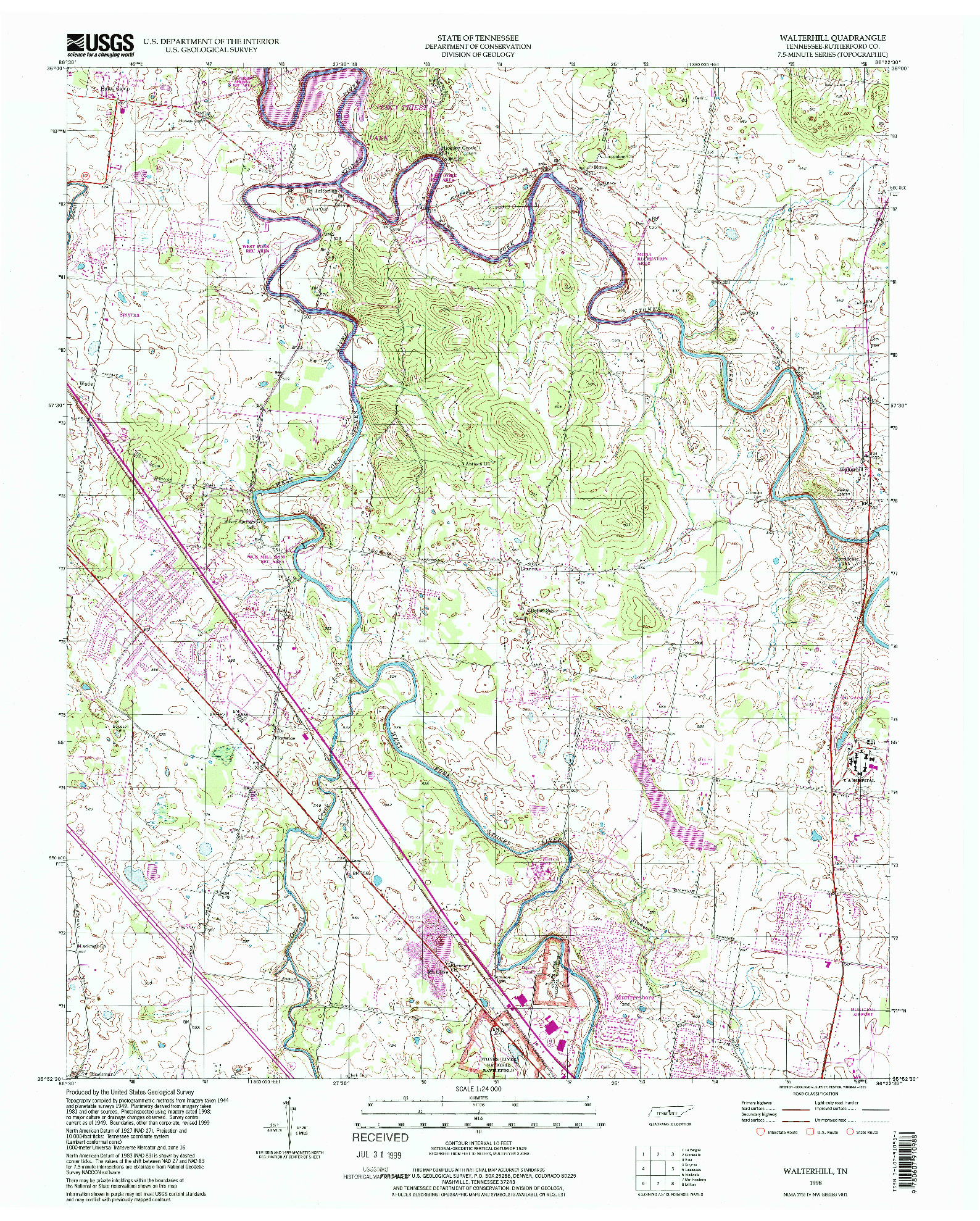USGS 1:24000-SCALE QUADRANGLE FOR WALTERHILL, TN 1998