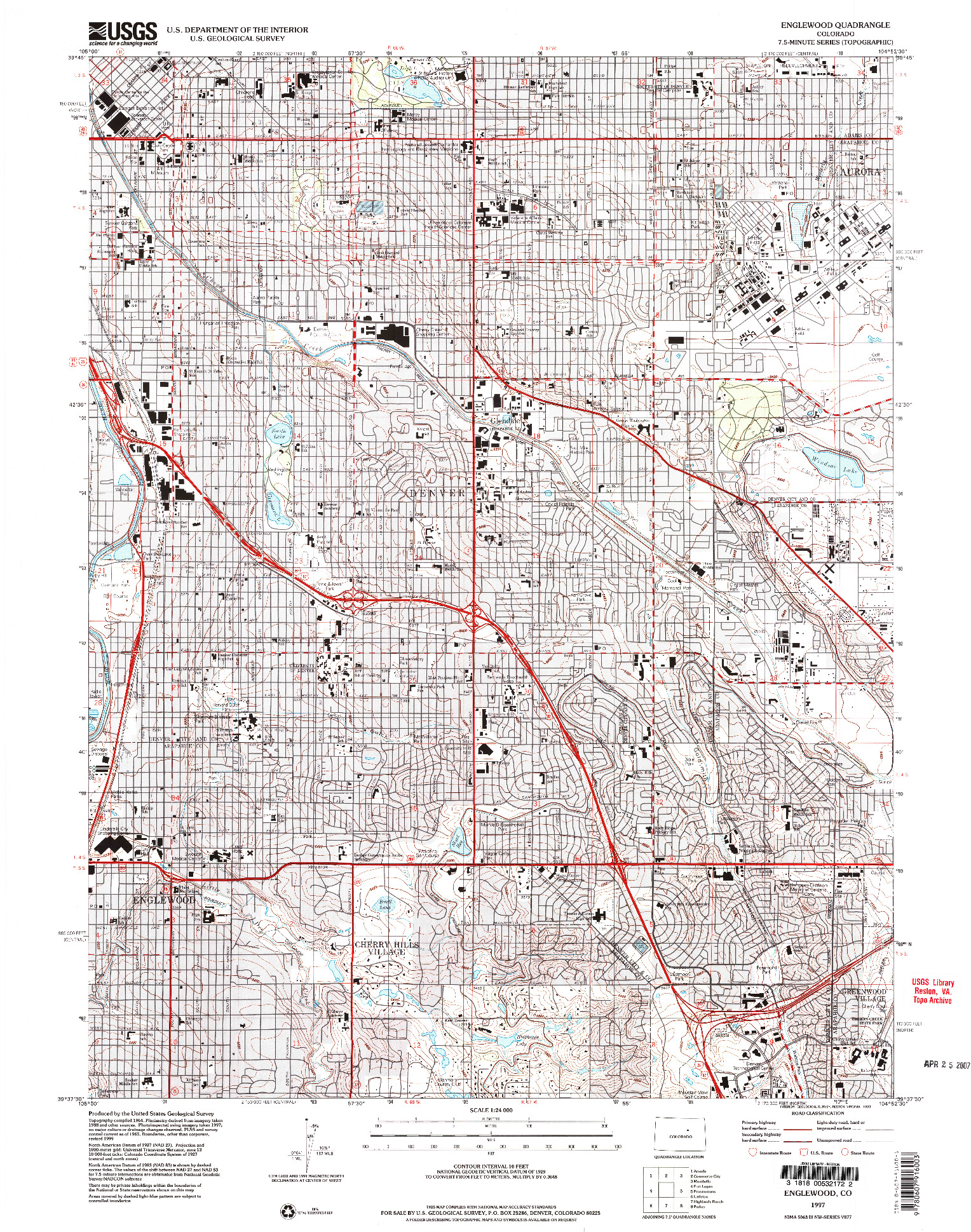 USGS 1:24000-SCALE QUADRANGLE FOR ENGLEWOOD, CO 1997