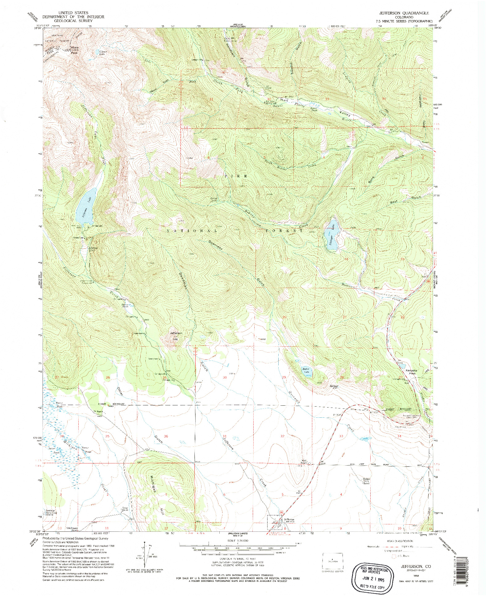 USGS 1:24000-SCALE QUADRANGLE FOR JEFFERSON, CO 1958