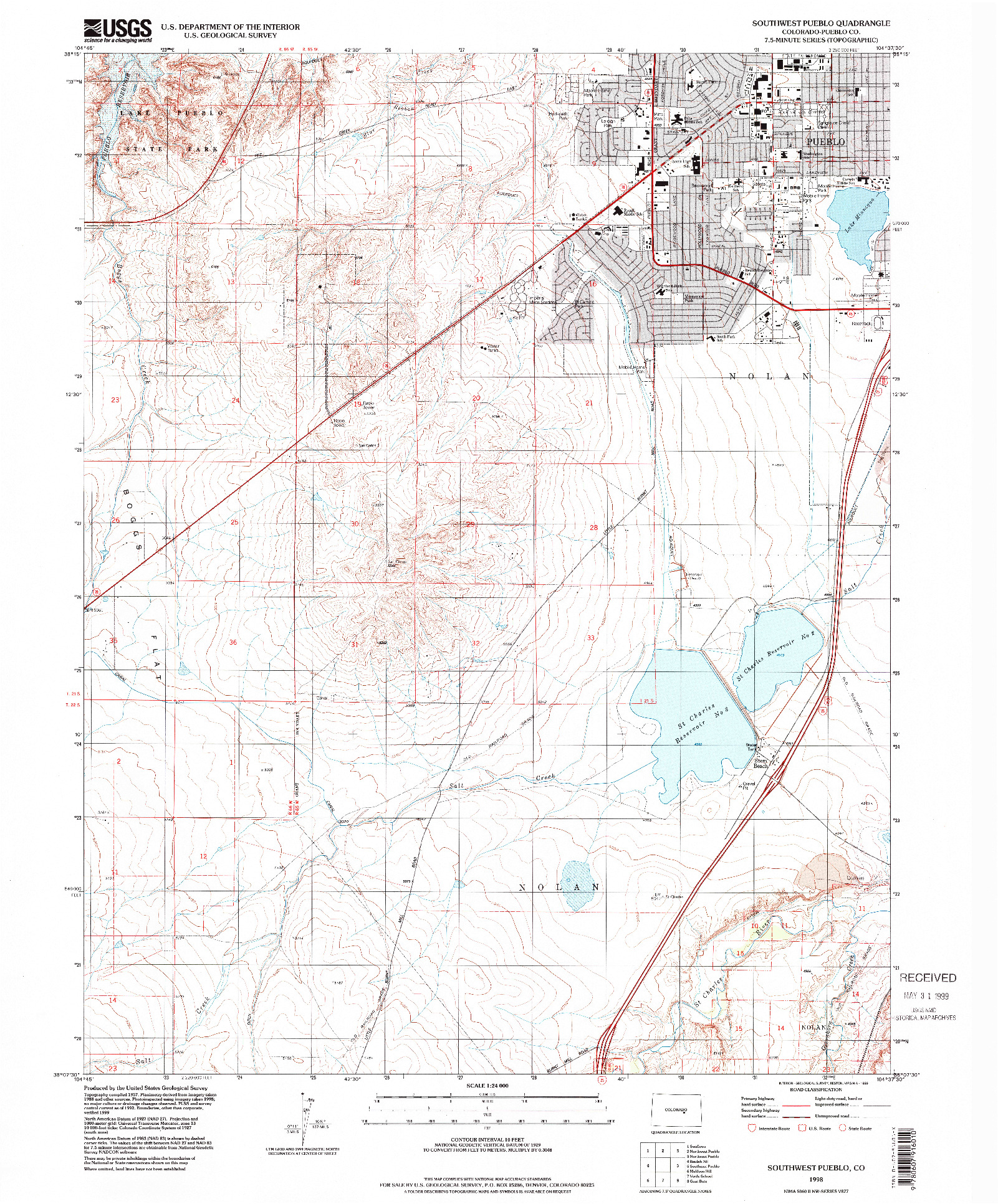 USGS 1:24000-SCALE QUADRANGLE FOR SOUTHWEST PUEBLO, CO 1998