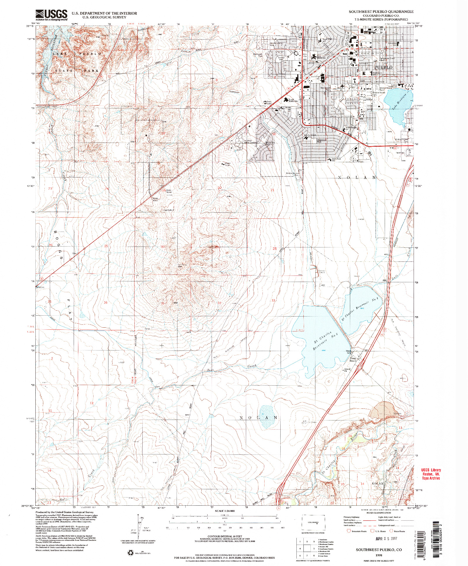 USGS 1:24000-SCALE QUADRANGLE FOR SOUTHWEST PUEBLO, CO 1998