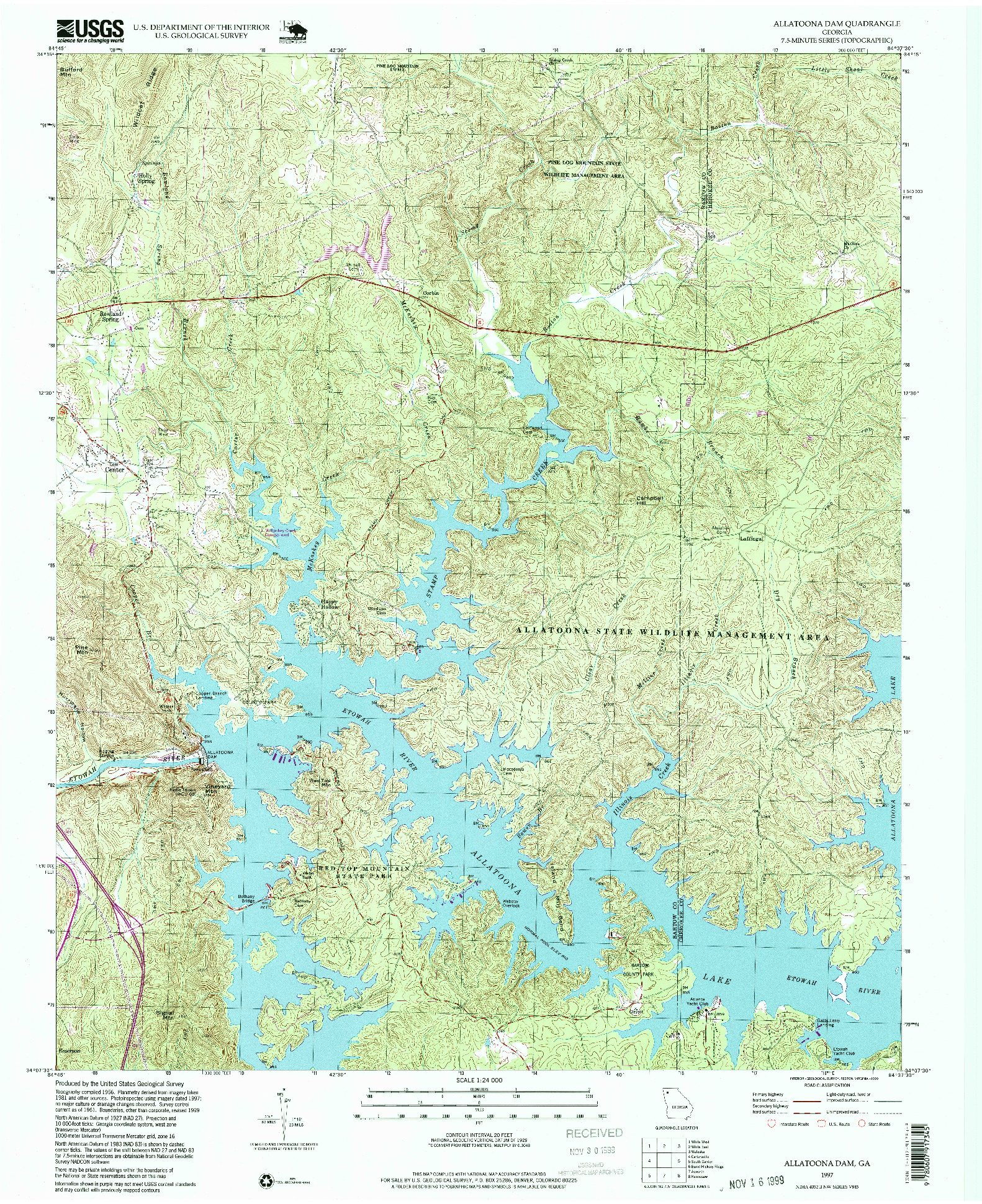 USGS 1:24000-SCALE QUADRANGLE FOR ALLATOONA DAM, GA 1997
