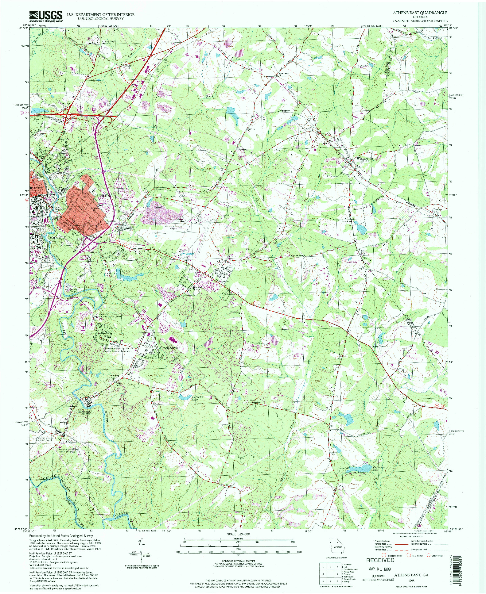 USGS 1:24000-SCALE QUADRANGLE FOR ATHENS EAST, GA 1998