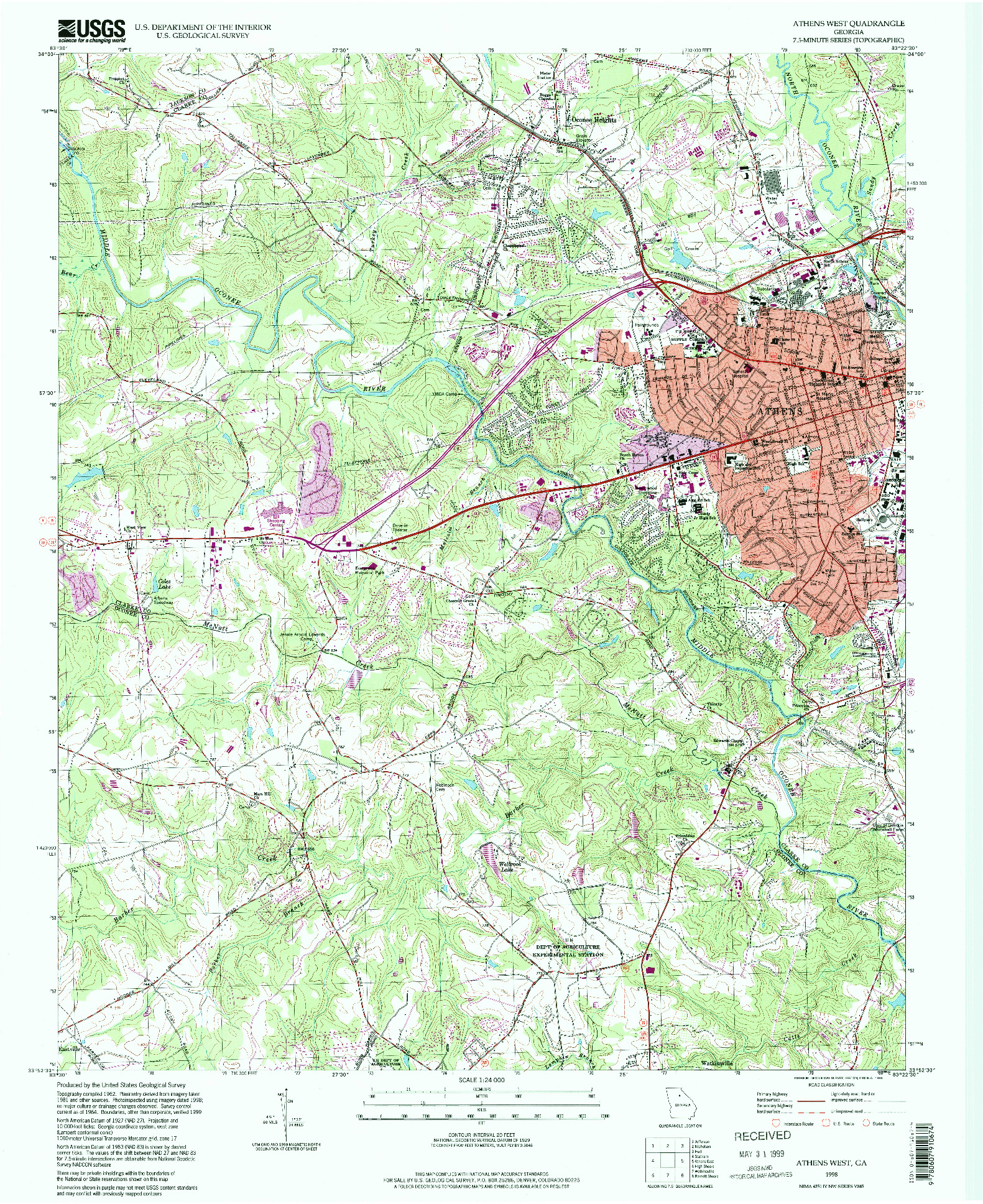 USGS 1:24000-SCALE QUADRANGLE FOR ATHENS WEST, GA 1998