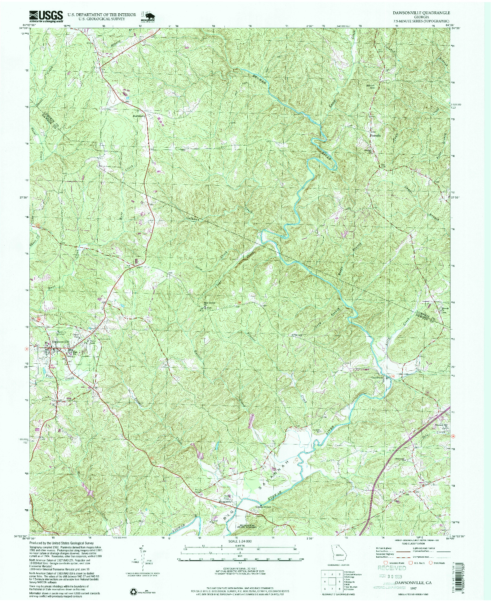 USGS 1:24000-SCALE QUADRANGLE FOR DAWSONVILLE, GA 1997
