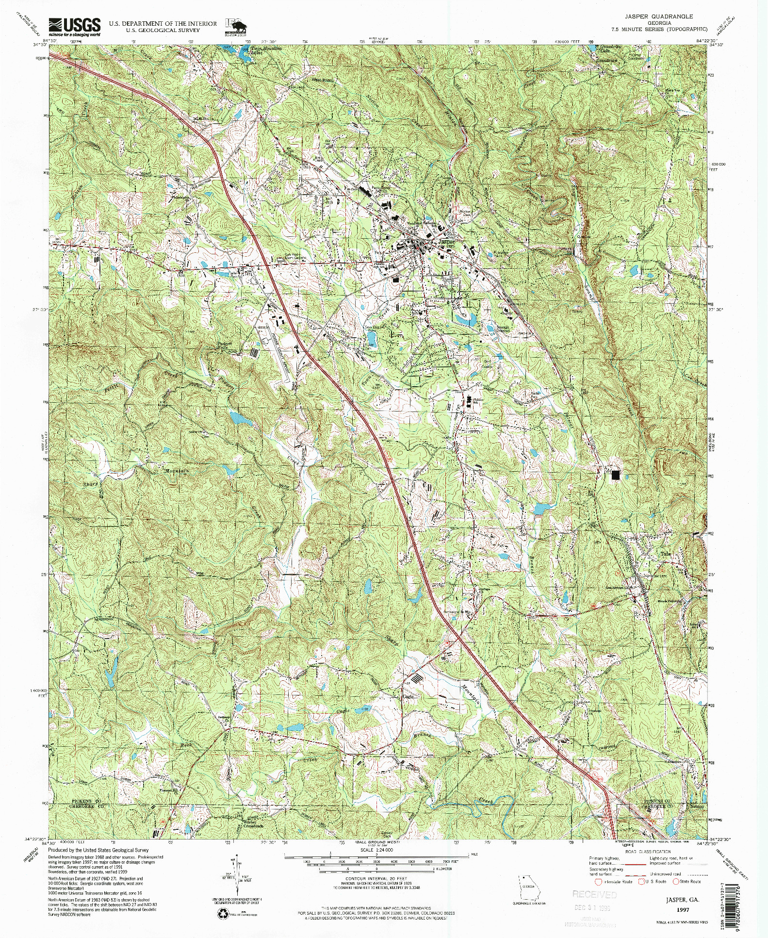 USGS 1:24000-SCALE QUADRANGLE FOR JASPER, GA 1997