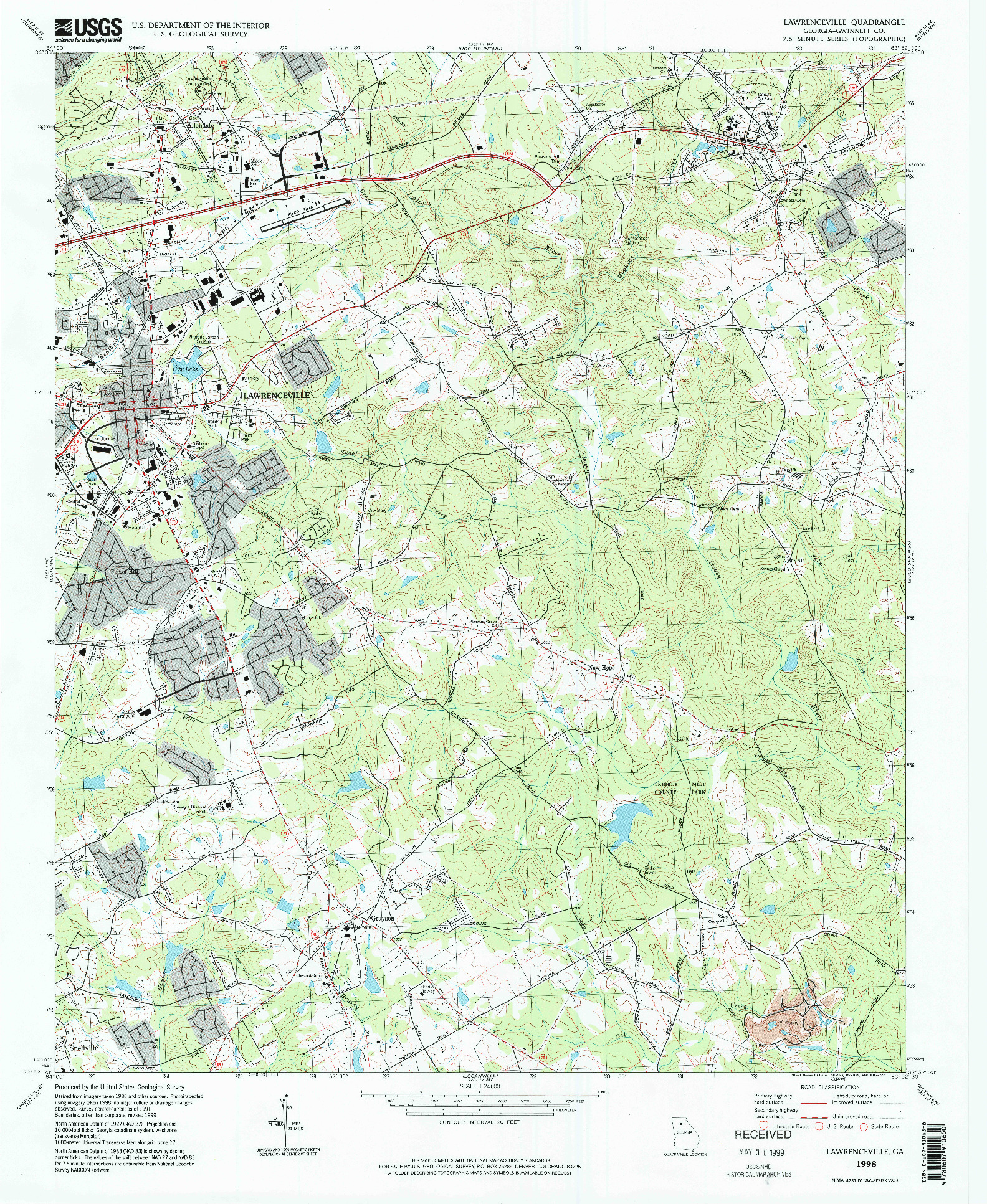 USGS 1:24000-SCALE QUADRANGLE FOR LAWRENCEVILLE, GA 1998