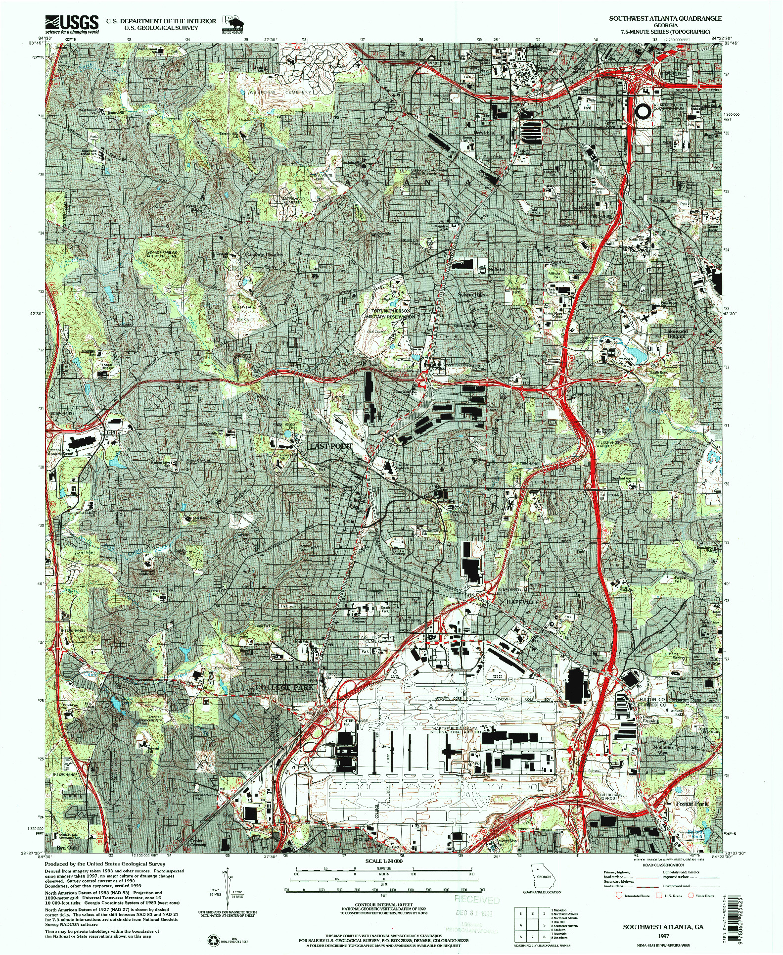 USGS 1:24000-SCALE QUADRANGLE FOR SOUTHWEST ATLANTA, GA 1997