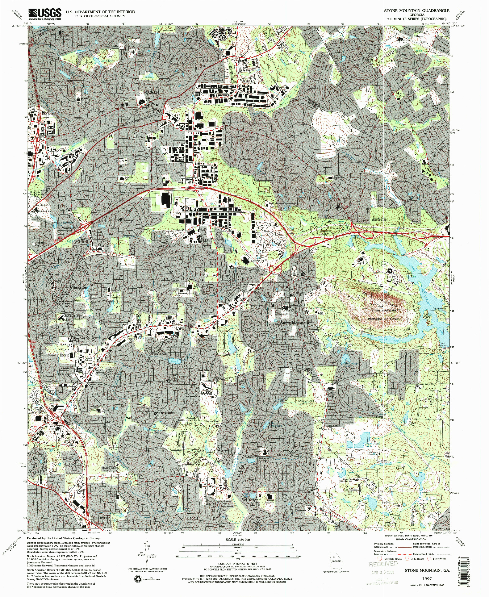 USGS 1:24000-SCALE QUADRANGLE FOR STONE MOUNTAIN, GA 1997