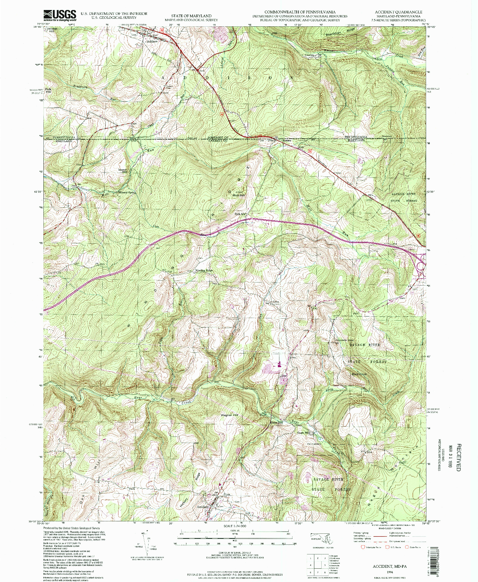 USGS 1:24000-SCALE QUADRANGLE FOR ACCIDENT, MD 1994