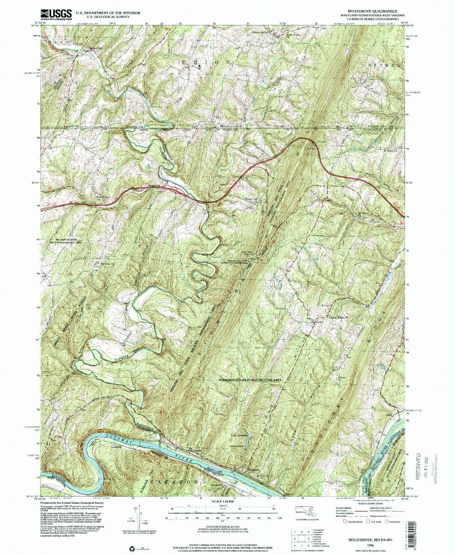 USGS 1:24000-SCALE QUADRANGLE FOR BELLEGROVE, MD 1996