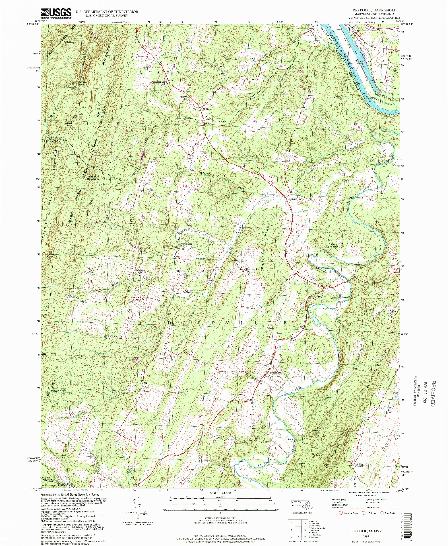 USGS 1:24000-SCALE QUADRANGLE FOR BIG POOL, MD 1998