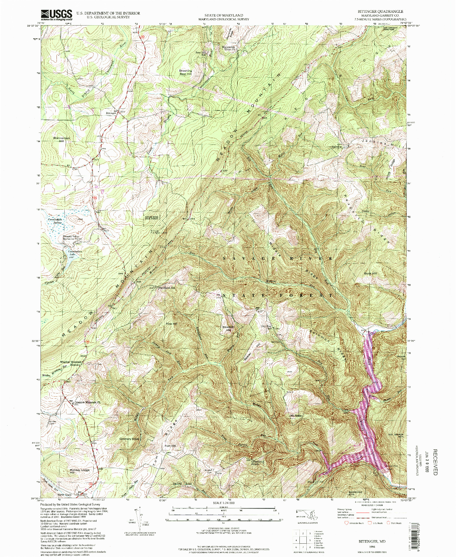 USGS 1:24000-SCALE QUADRANGLE FOR BITTINGER, MD 1994